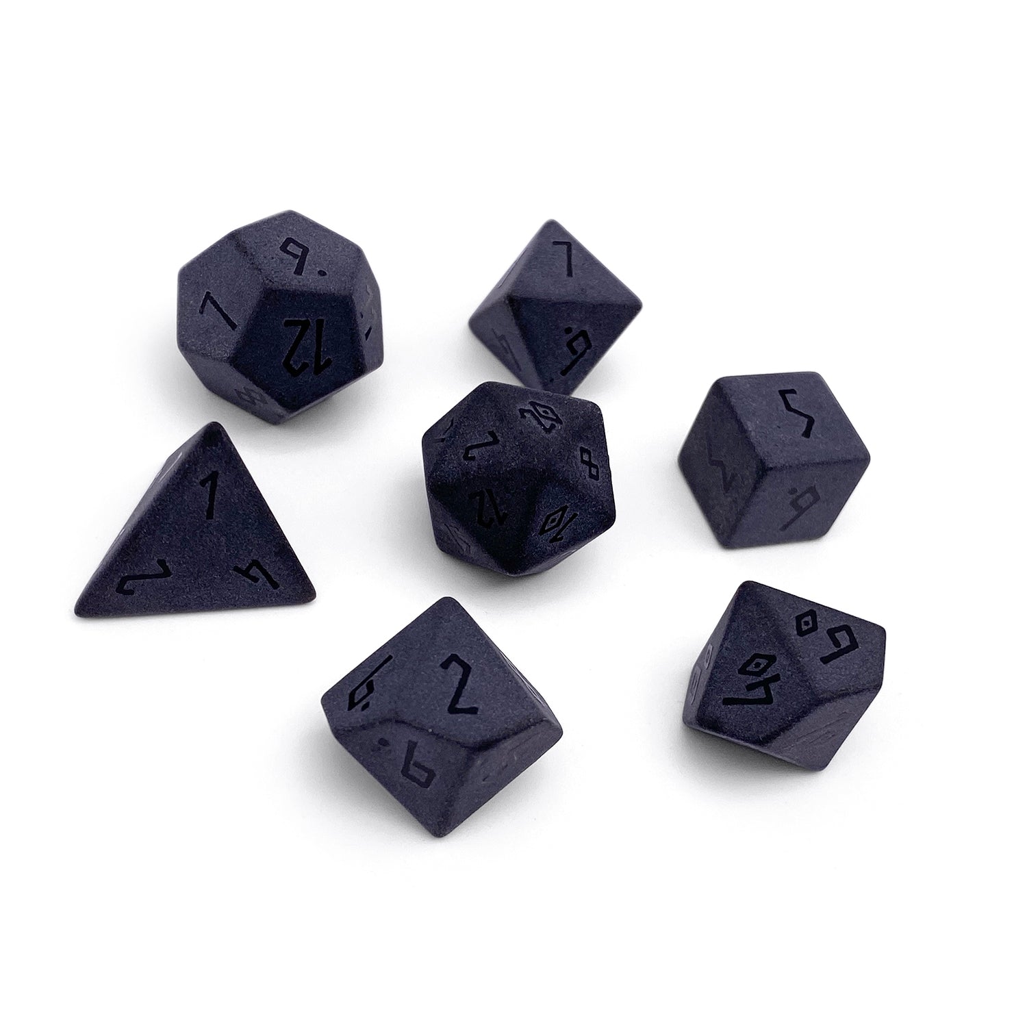 Hematite - Raised 7 Piece RPG Set Gemstone Dice-Gemstone Dice-Norse Foundry-Gemstone Dice-Dungeons and Dragons Dice-Gem Dice-DND Dice-Gaming Dice-Perfect for Tabletop RPGs-Dice Set