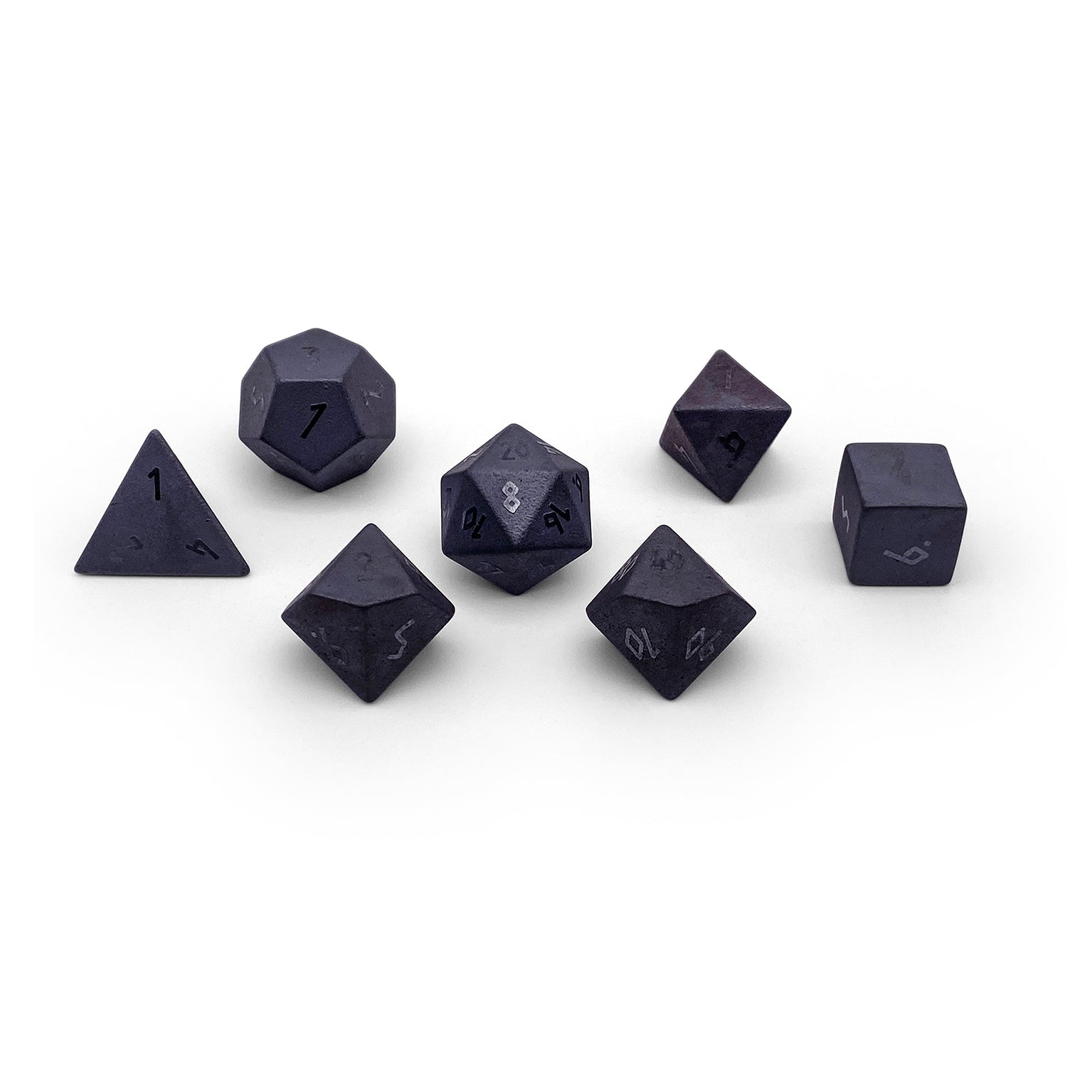 Hematite - Raised 7 Piece RPG Set Gemstone Dice-Gemstone Dice-Norse Foundry-Gemstone Dice-Dungeons & Dragons Dice-Gem Dice-DnD Dice-Gaming Dice-Perfect for Tabletop RPGs-Dice Set