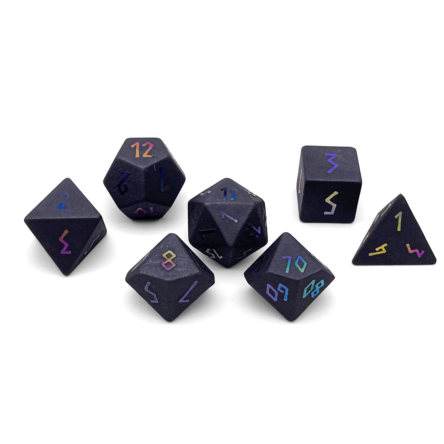 Hematite - Raised Holographic 7 Piece RPG Set Gemstone Dice-Gemstone Dice-Norse Foundry-Gemstone Dice-Dungeons and Dragons Dice-Gem Dice-DND Dice-Gaming Dice-Perfect for Tabletop RPGs-Dice Set