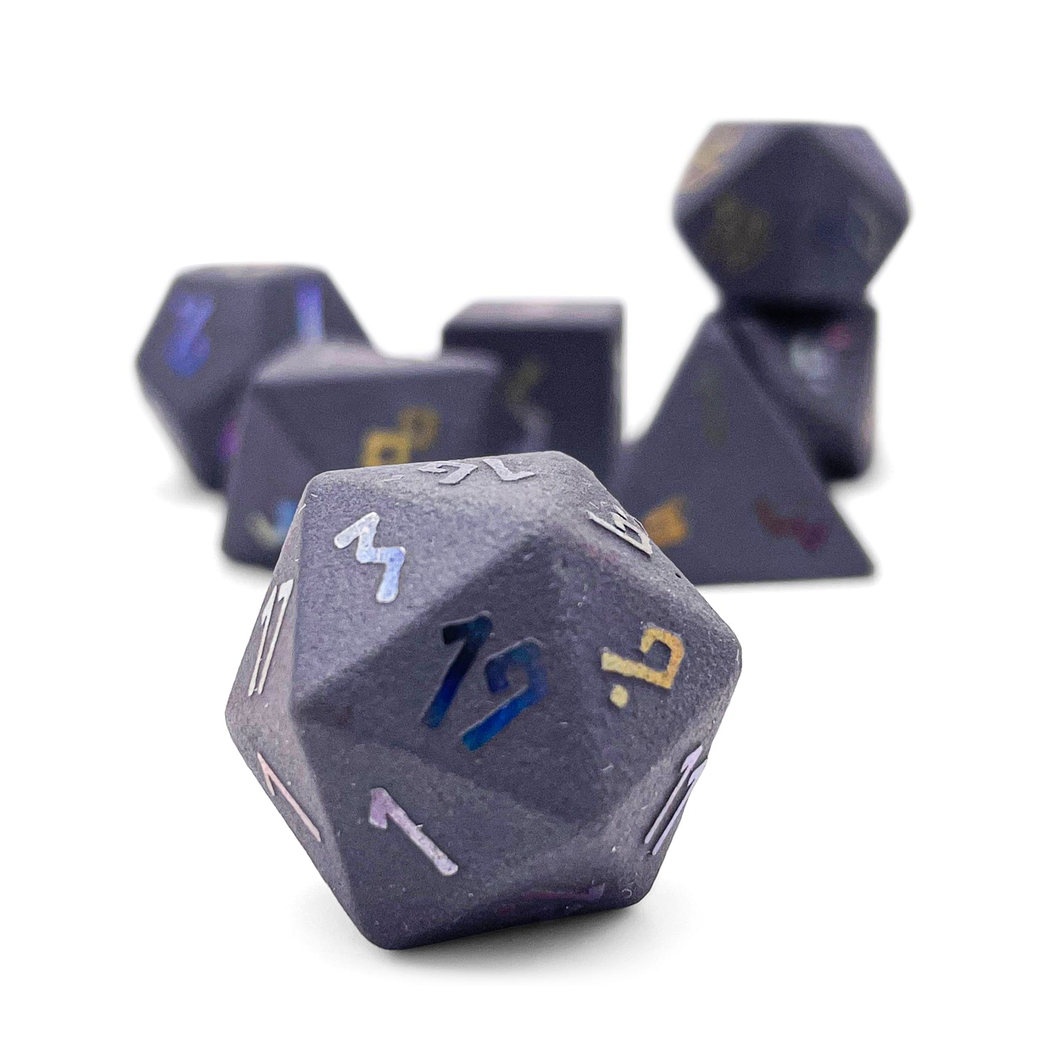 Hematite - Raised Holographic 7 Piece RPG Set Gemstone Dice-Gemstone Dice-Norse Foundry-Gemstone Dice-Dungeons and Dragons Dice-Gem Dice-DND Dice-Gaming Dice-Perfect for Tabletop RPGs-Dice Set