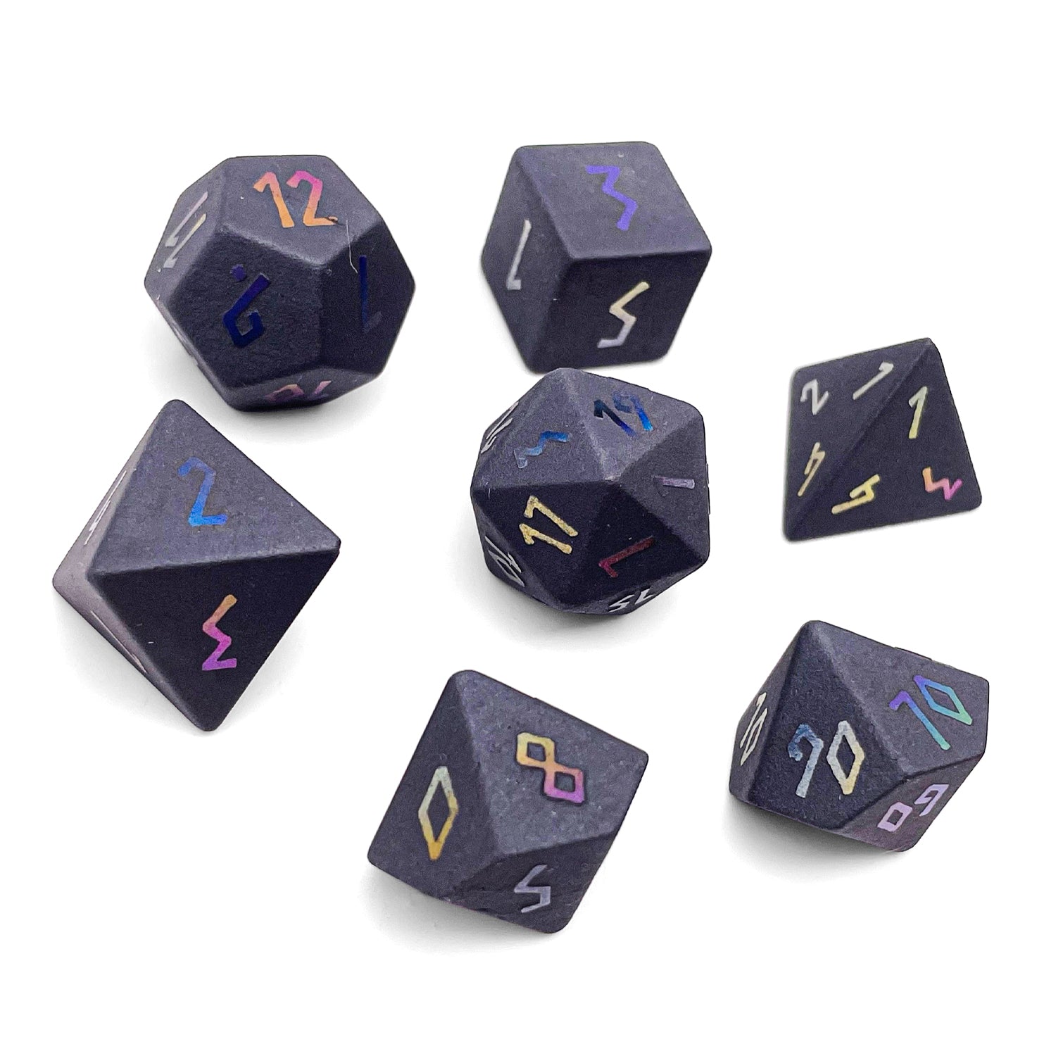 Hematite - Raised Holographic 7 Piece RPG Set Gemstone Dice-Gemstone Dice-Norse Foundry-Gemstone Dice-Dungeons & Dragons Dice-Gem Dice-DnD Dice-Gaming Dice-Perfect for Tabletop RPGs-Dice Set