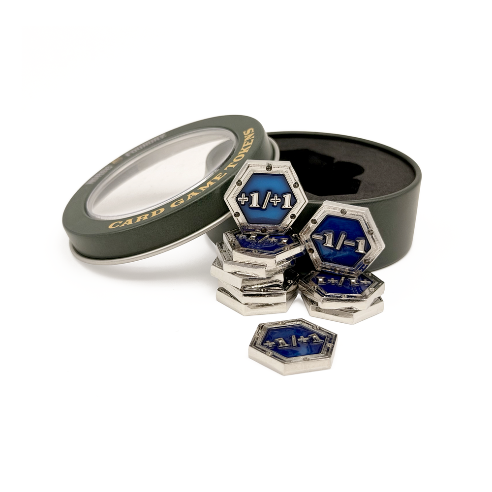 +1/+1 & -1/-1 CCG Tokens - Silver with Blue