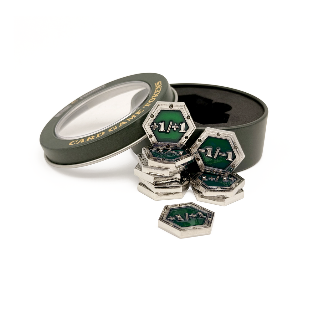 +1/+1 & -1/-1 CCG Tokens - Silver with Green