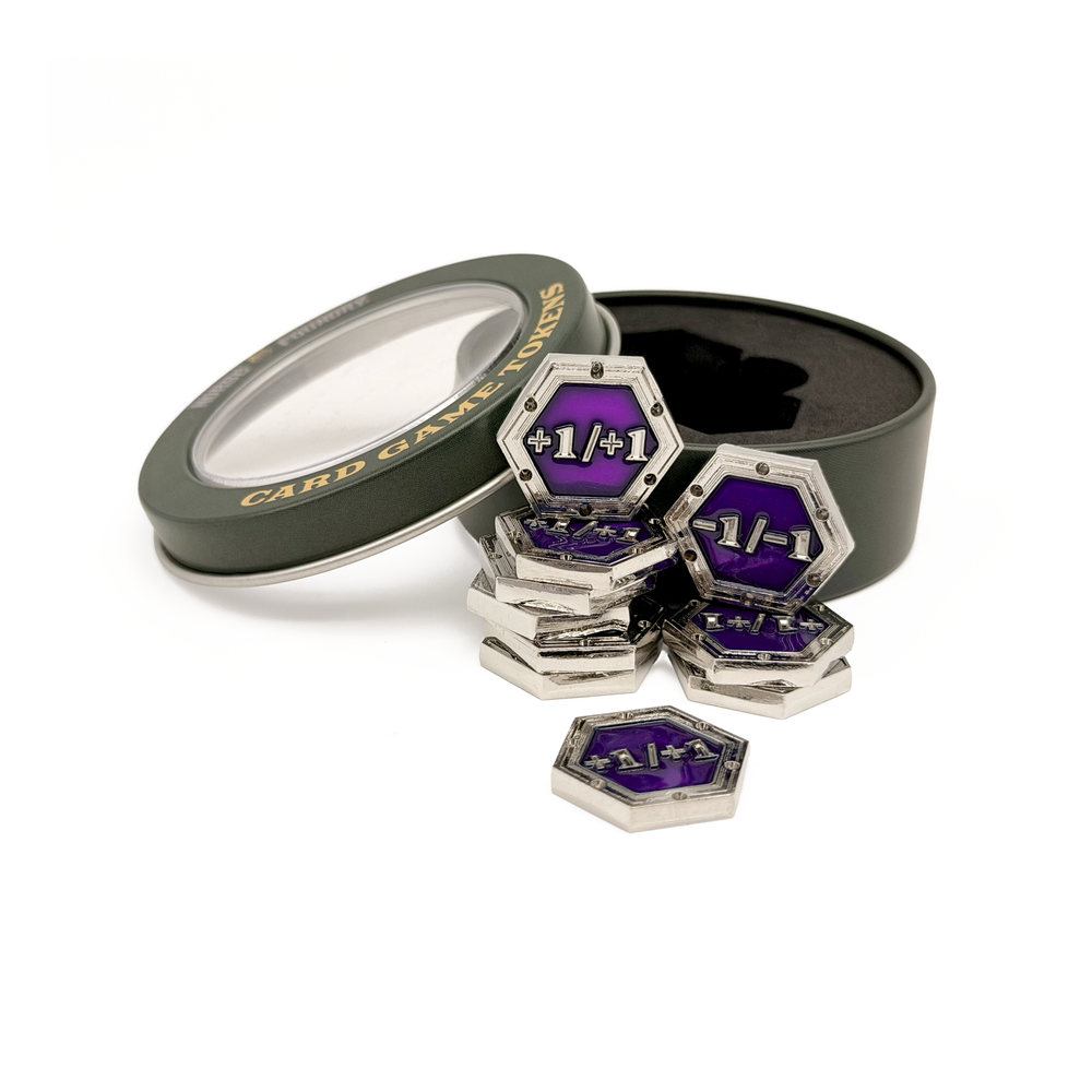 +1/+1 & -1/-1 CCG Tokens - Silver with Purple