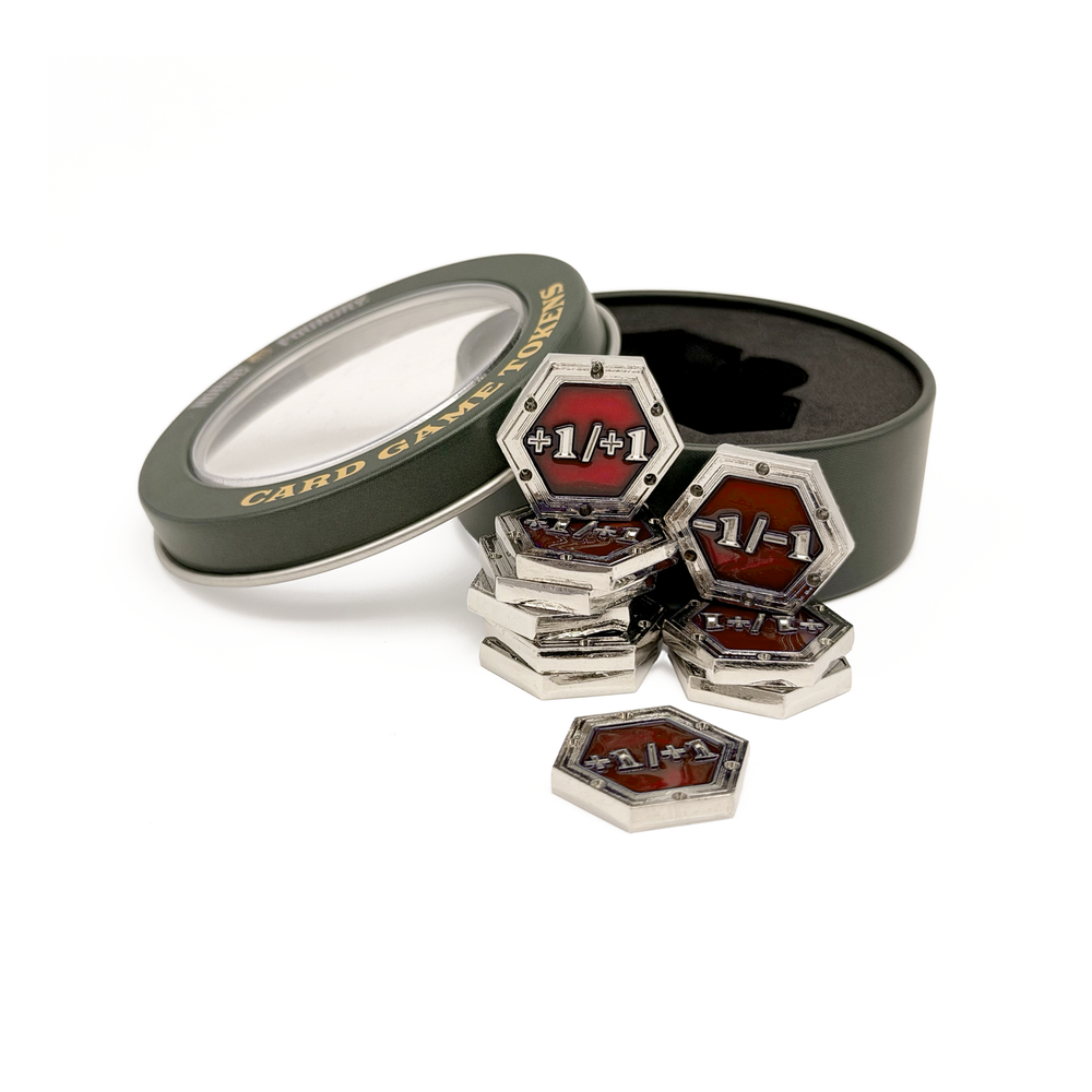 +1/+1 & -1/-1 CCG Tokens - Silver with Red
