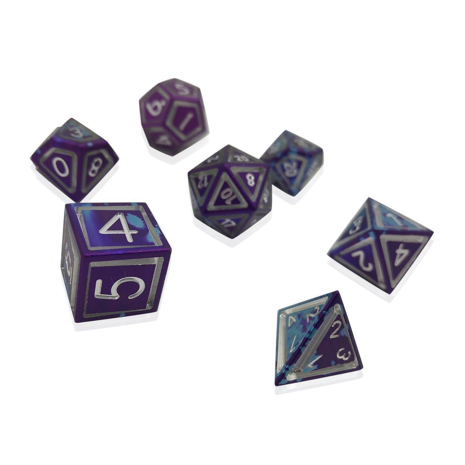 Hyperspace - Nimbus™ 7 Piece RPG Set 6063 Aluminum Wondrous Dice-Aluminum Dice-Norse Foundry-Norse Foundry-aluminum dice-dungeons & dragons-d&d dice set-rpg dice set-aluminum d&d dice set-d&d-lightweight-perfect for tabletop rpgs