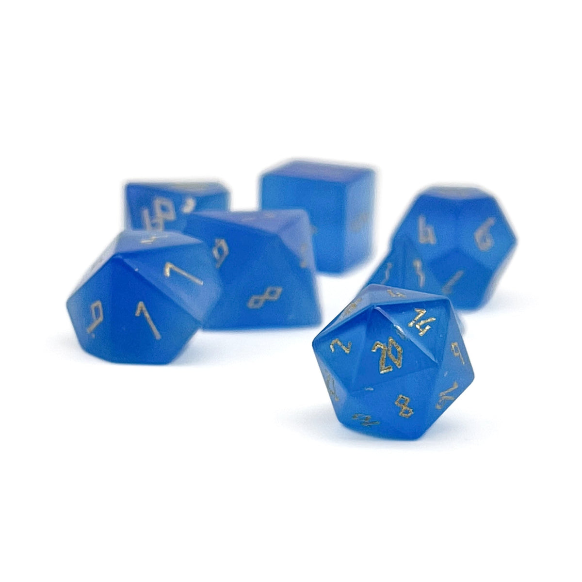 Ocean Blue Cats Eye - Pebble RPG Set Glass Dice - NOR 01513