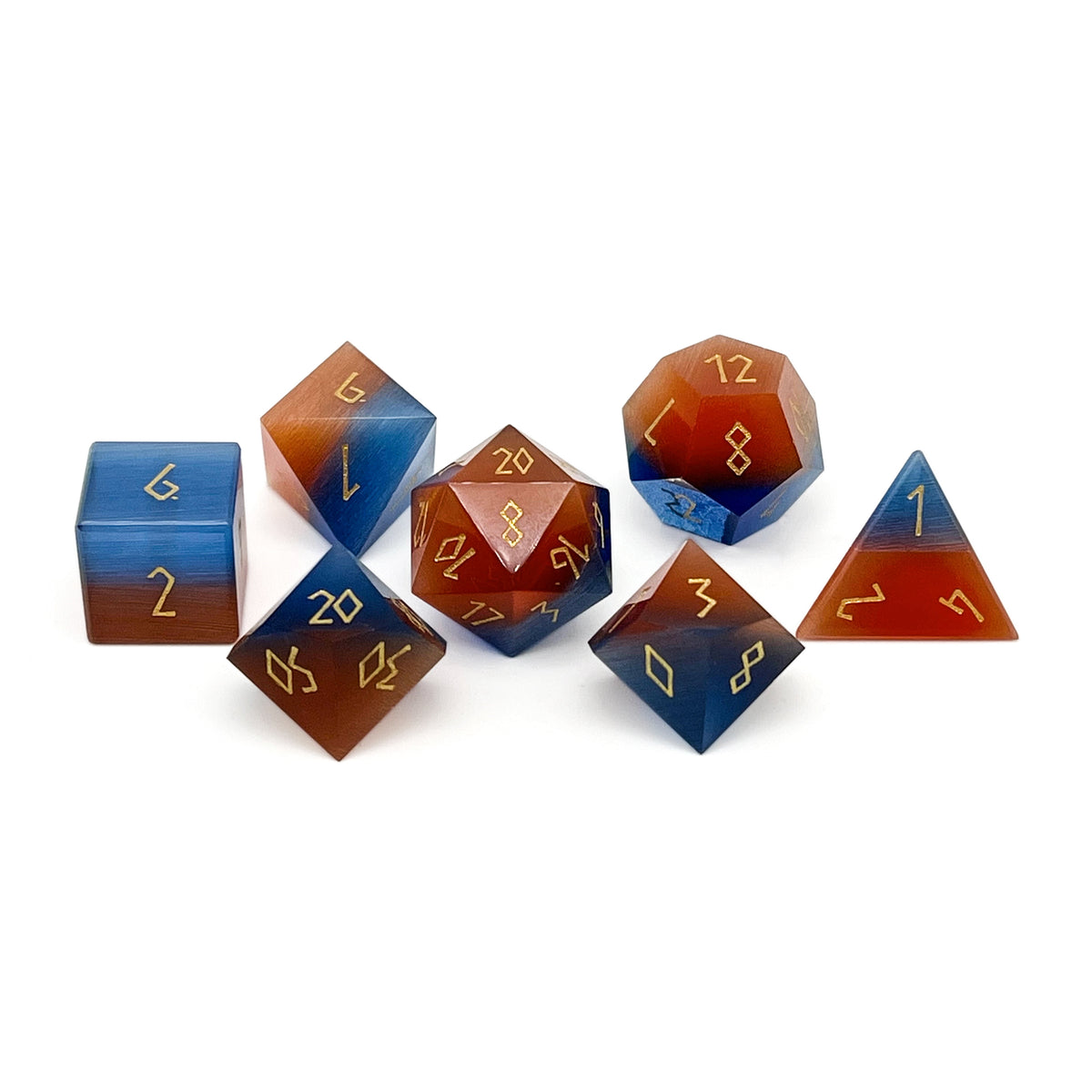Split the Party - Blue and Red Cats Eye 7 Piece RPG Set Glass Dice