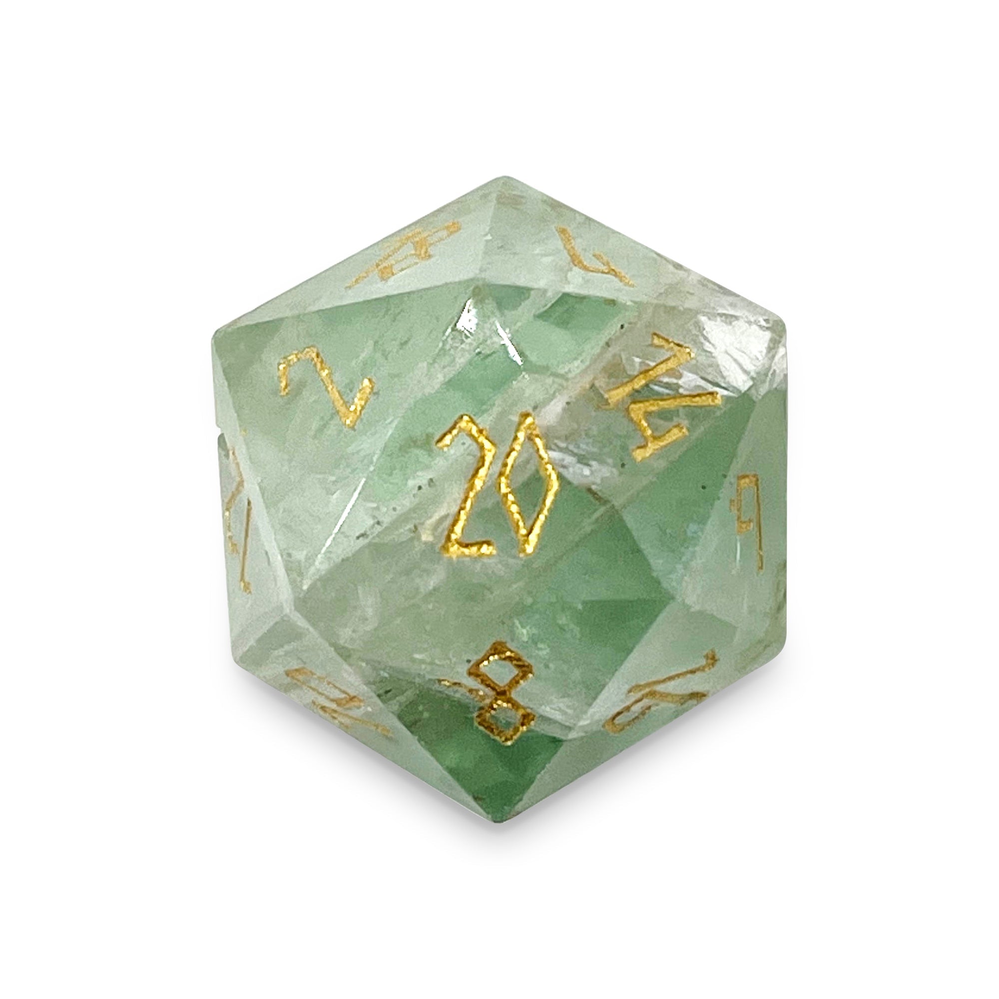 Green Fluorite - Single D20 Gemstone Dice - NOR 01106