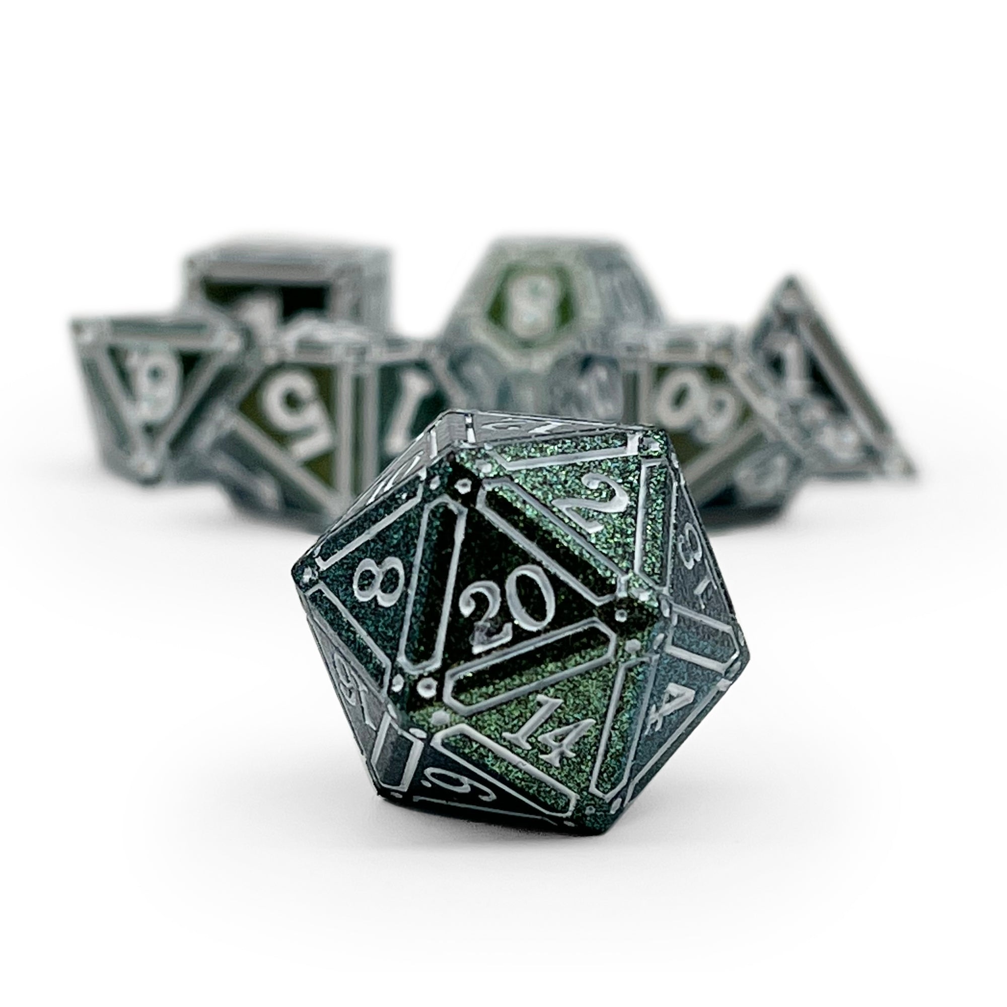 Ironworks - Necromancer Spellbook 7 Piece RPG set Alloy Metal Dice-Metal - Zinc Alloy Dice-Norse Foundry-Norse Foundry-dungeons & dragons-d&d dice set-rpg dice set-d20-metal dice set-d&d-perfect for tabletop rpgs