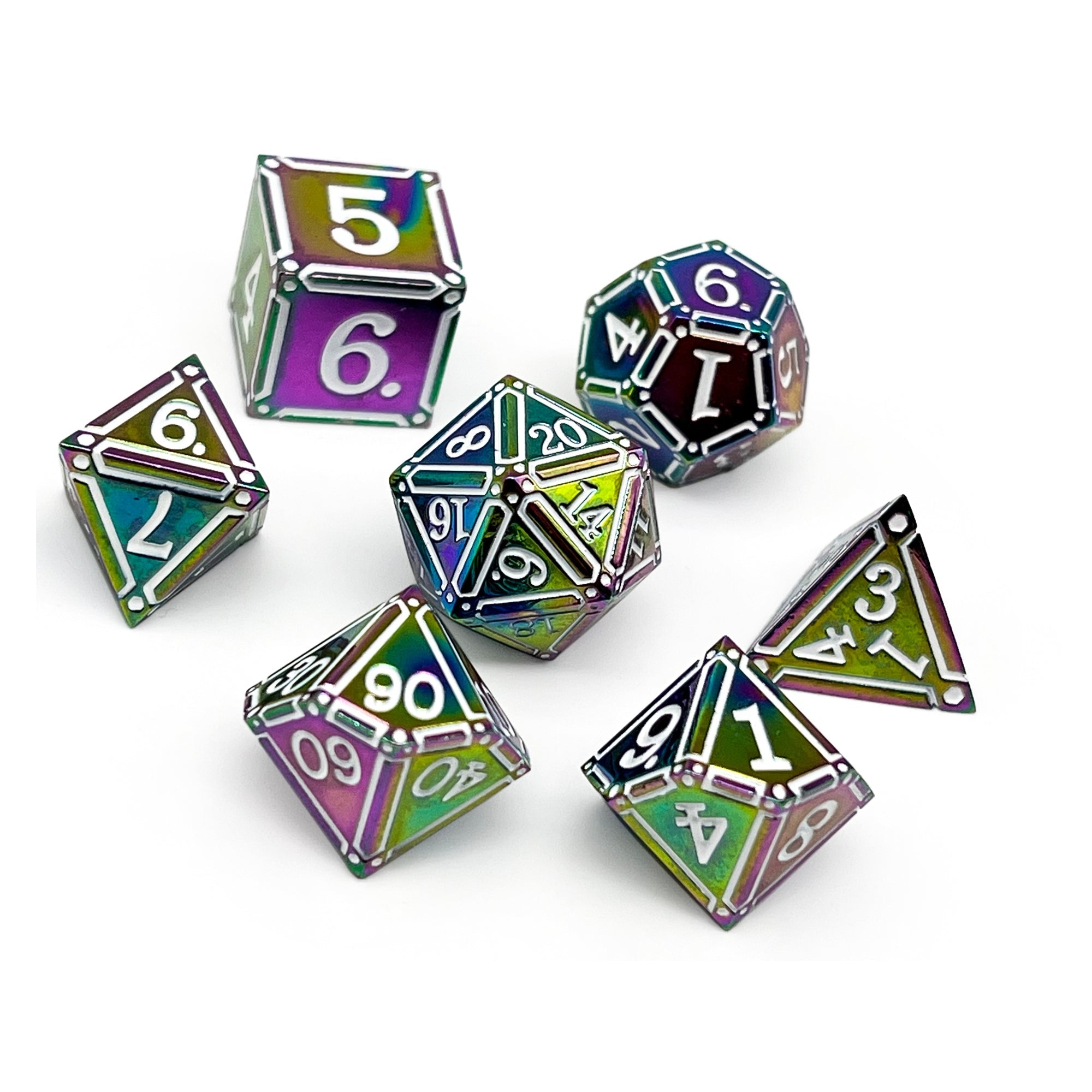 Ironworks - Particle Blast 7 Piece RPG set Alloy Metal Dice-Metal - Zinc Alloy Dice-Norse Foundry-Dungeons and Dragons-D&D Dice-D20-Metal Dice Set-DnD-DnD Metal Dice Set-Perfect for Tabletop RPGs