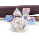 K9 Rainbow Glass - Gold Font - 7 Piece RPG Set Glass Dice-Glass Dice-Norse Foundry-Norse Foundry-k9 glass dice-dungeons & dragons-d&d dice set-rpg dice set-glass dice set-d&d-perfect for tabletop rpgs