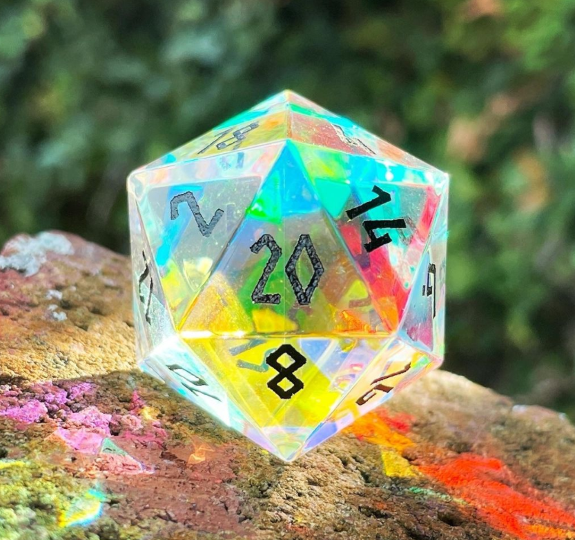 K9 Rainbow Glass - Single D20 Glass Dice-Glass Dice-Norse Foundry-DnD Dice-Glass Dice-D20-Glass D20-Collectible D20 Dice