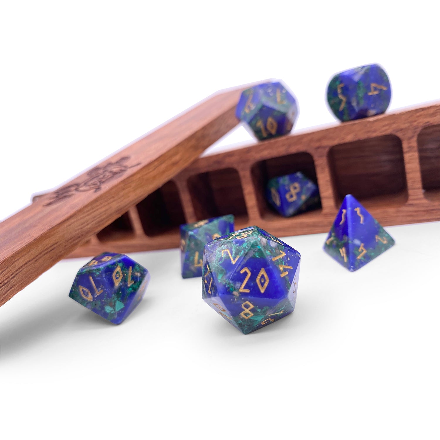 Lapis Malachite - 7 Piece RPG Set TruStone Dice-TruStone Dice-Norse Foundry-Gemstone Dice-Dungeons and Dragons Dice-Gem Dice-DND Dice-Gaming Dice-Perfect for Tabletop RPGs-Dice Set