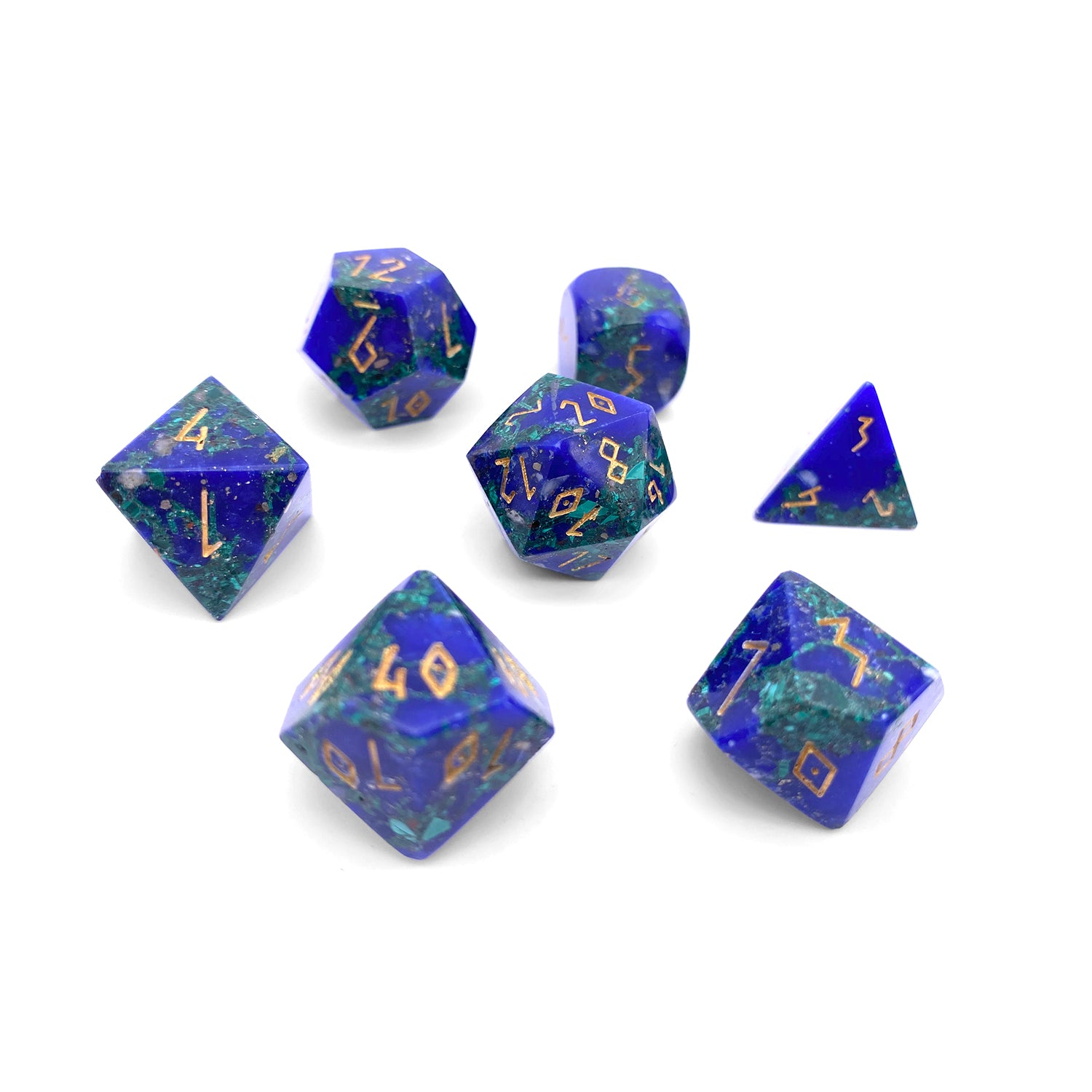 Lapis Malachite - 7 Piece RPG Set TruStone Dice-TruStone Dice-Norse Foundry-Gemstone Dice-Dungeons and Dragons Dice-Gem Dice-DND Dice-Gaming Dice-Perfect for Tabletop RPGs-Dice Set