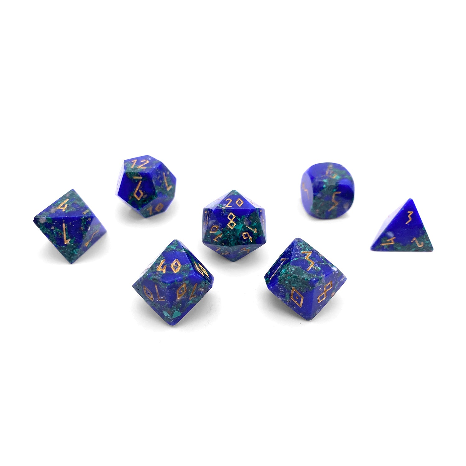 Lapis Malachite - 7 Piece RPG Set TruStone Dice-TruStone Dice-Norse Foundry-Gemstone Dice-Dungeons & Dragons Dice-Gem Dice-DnD Dice-Gaming Dice-Perfect for Tabletop RPGs-Dice Set