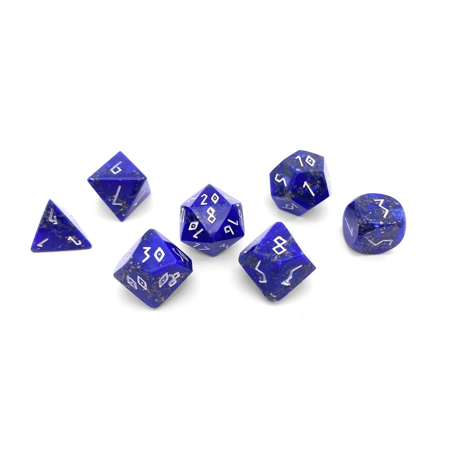 Lapis Pyrite - 7 Piece RPG Set TruStone Dice-TruStone Dice-Norse Foundry-Gemstone Dice-Dungeons and Dragons Dice-Gem Dice-DND Dice-Gaming Dice-Perfect for Tabletop RPGs-Dice Set
