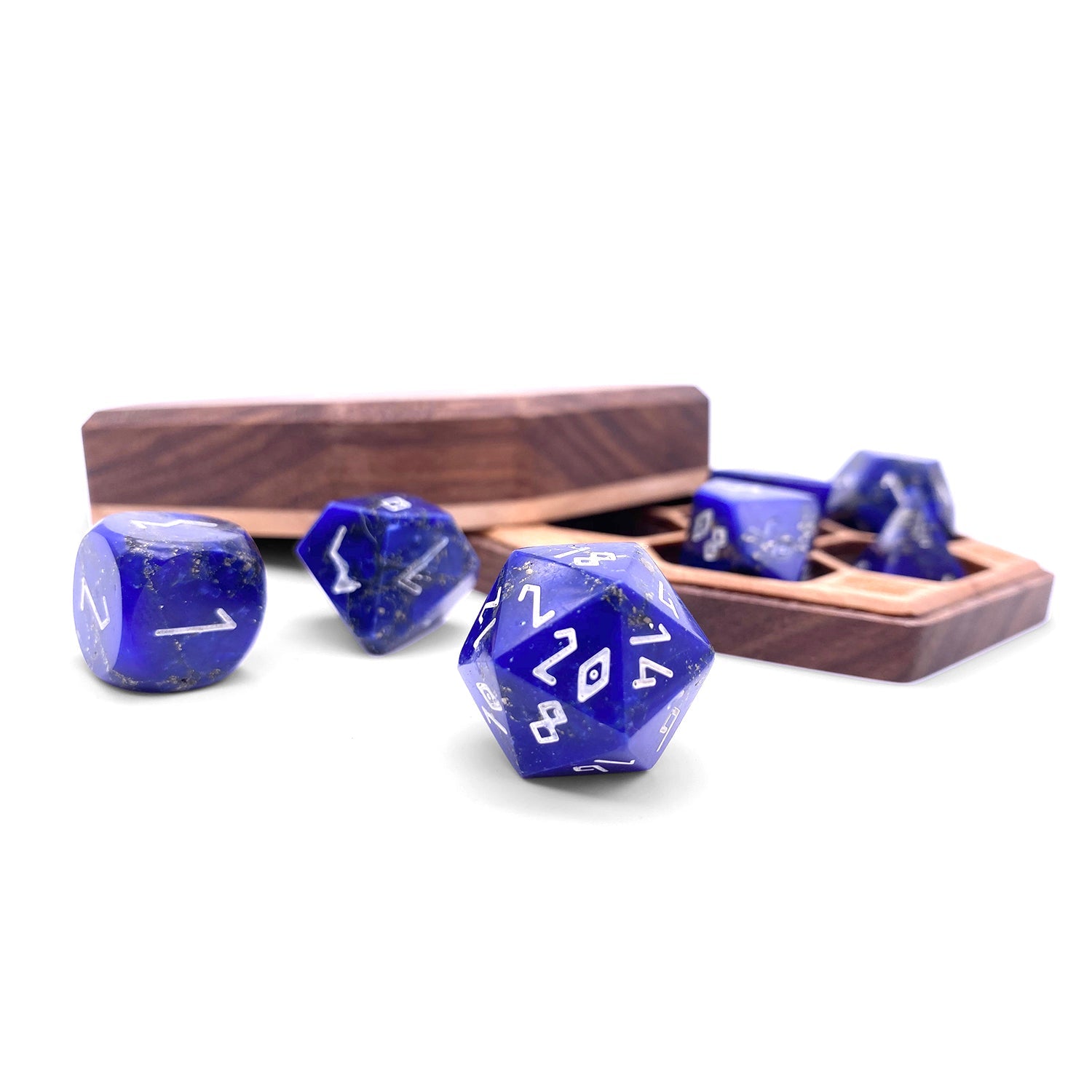 Lapis Pyrite - 7 Piece RPG Set TruStone Dice-TruStone Dice-Norse Foundry-Gemstone Dice-Dungeons and Dragons Dice-Gem Dice-DND Dice-Gaming Dice-Perfect for Tabletop RPGs-Dice Set