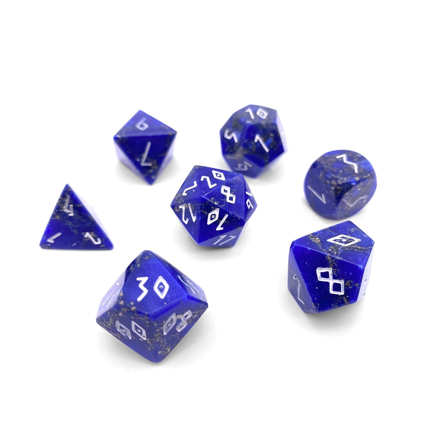 Lapis Pyrite - 7 Piece RPG Set TruStone Dice-TruStone Dice-Norse Foundry-Gemstone Dice-Dungeons and Dragons Dice-Gem Dice-DND Dice-Gaming Dice-Perfect for Tabletop RPGs-Dice Set