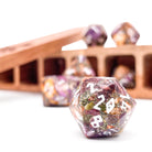 Lepidolite Orange Imperial Jasper - 7 Piece RPG Set TruStone Dice-TruStone Dice-Norse Foundry-Norse Foundry-gemstone dice-dungeons & dragons-d&d dice set-rpg dice set-gemstone dice set-d&d-perfect for tabletop rpgs