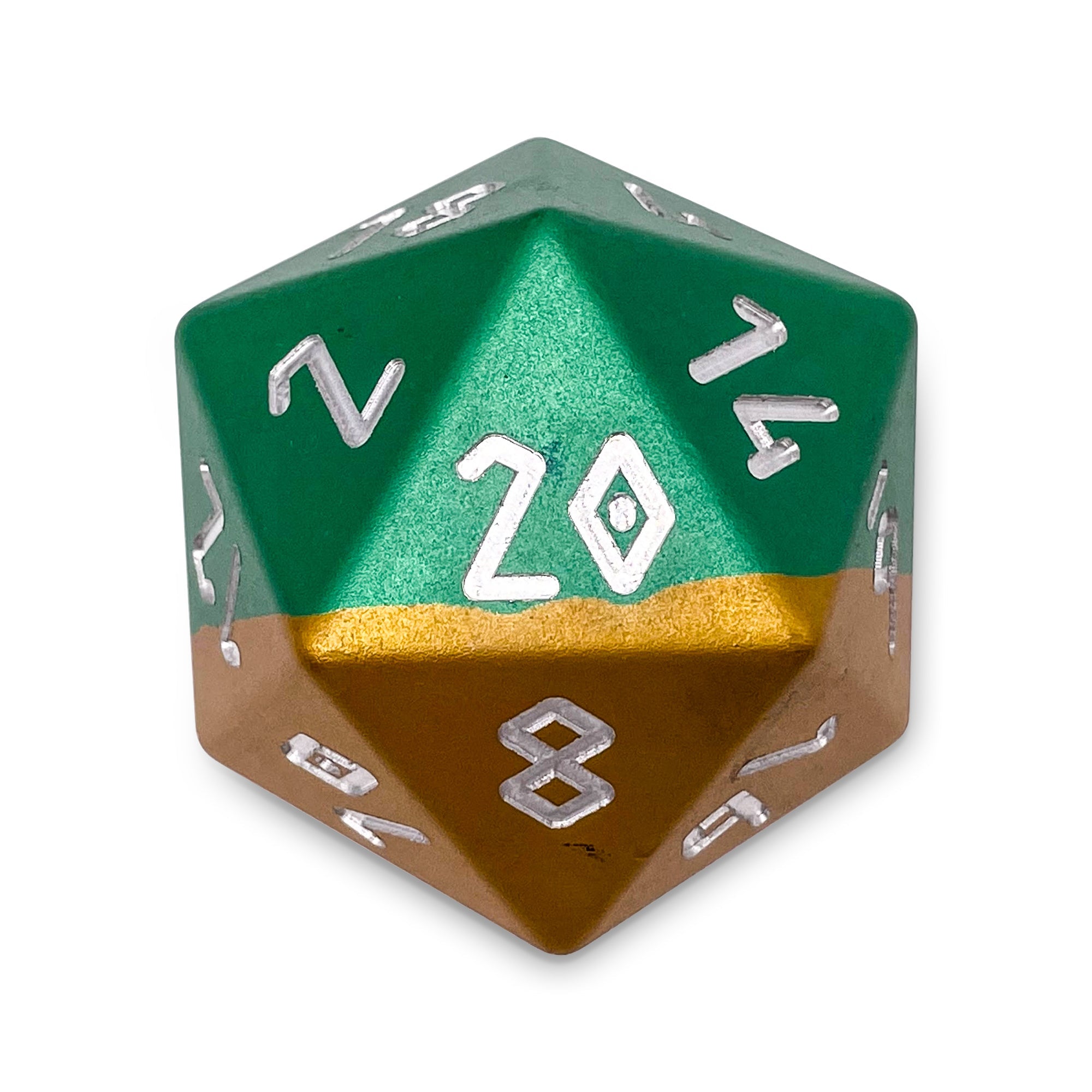 Leprechaun's Luck - Boulder® 55mm 6063 Aluminum Hybrid Dice-Aluminum Dice-Norse Foundry-Norse Foundry-aluminum dice-dungeons & dragons-d&d dice-rpg dice-d20-d&d-55mm-oversize-boulder-perfect for tabletop rpgs