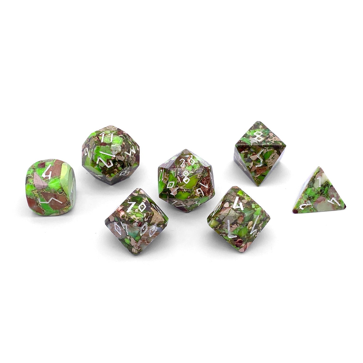 Lime Green Imperial Jasper - 7 Piece RPG Set TruStone Dice-TruStone Dice-Norse Foundry-Gemstone Dice-Dungeons and Dragons Dice-Gem Dice-DND Dice-Gaming Dice-Perfect for Tabletop RPGs-Dice Set