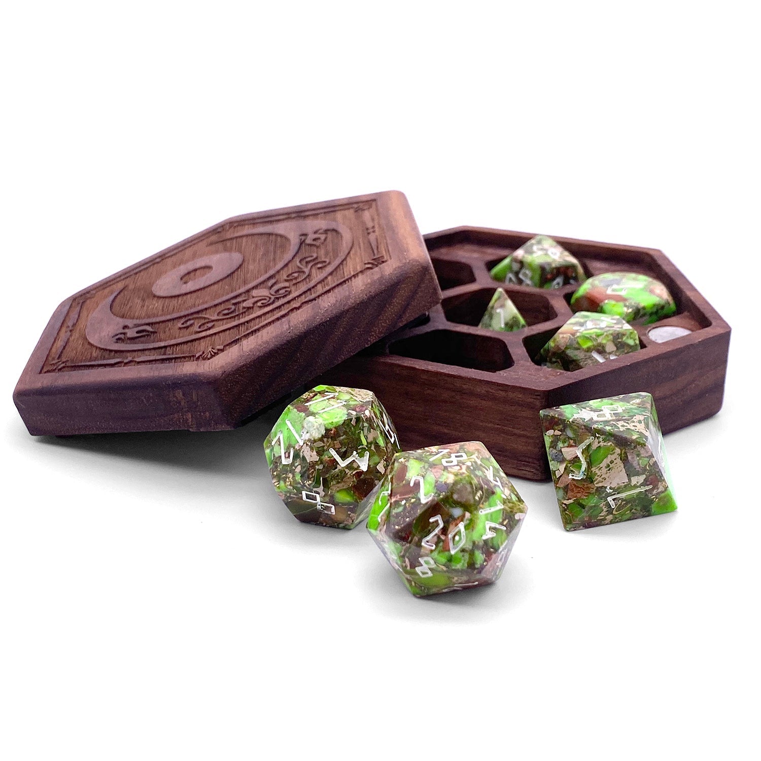 Lime Green Imperial Jasper - 7 Piece RPG Set TruStone Dice-TruStone Dice-Norse Foundry-Gemstone Dice-Dungeons & Dragons Dice-Gem Dice-DnD Dice-Gaming Dice-Perfect for Tabletop RPGs-Dice Set