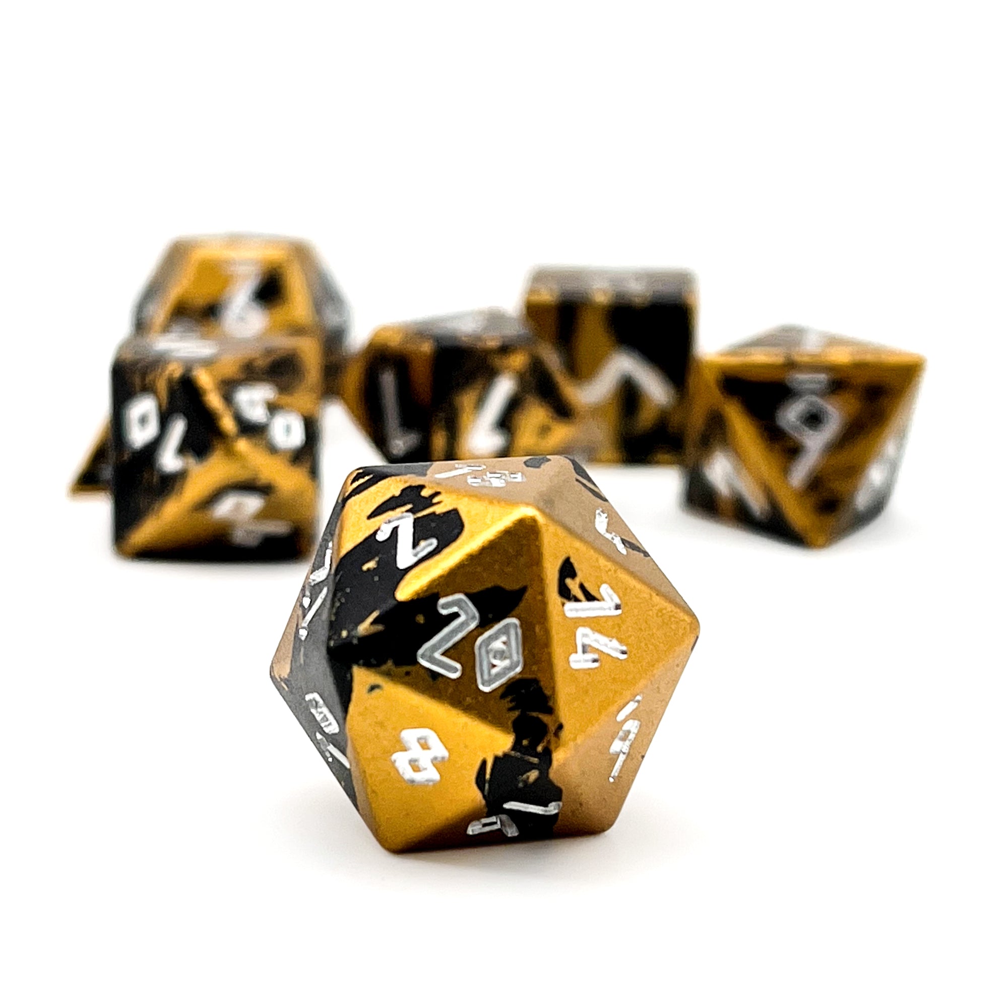 Liquid Gold - 7 Piece RPG Set 6063 Aluminum Layered Dice-Aluminum Dice-Norse Foundry-Norse Foundry-aluminum dice-dungeons & dragons-d&d dice set-rpg dice set-aluminum d&d dice set-d&d-lightweight-perfect for tabletop rpgs