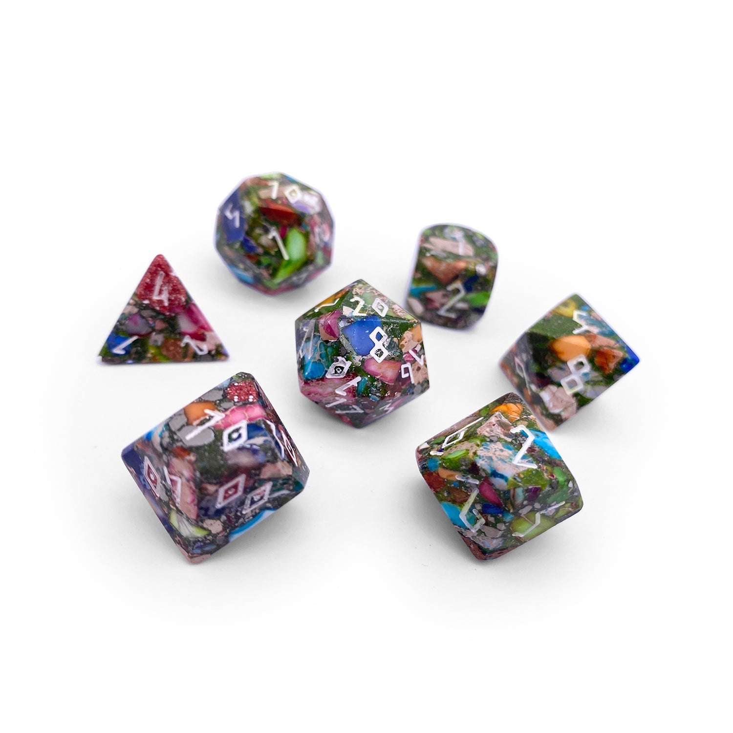 Mardi Gras Imperial Jasper - 7 Piece RPG Set TruStone Dice-TruStone Dice-Norse Foundry-Gemstone Dice-Dungeons and Dragons Dice-Gem Dice-D&D Dice-Gaming Dice-Perfect for Tabletop RPGs-Dice Set