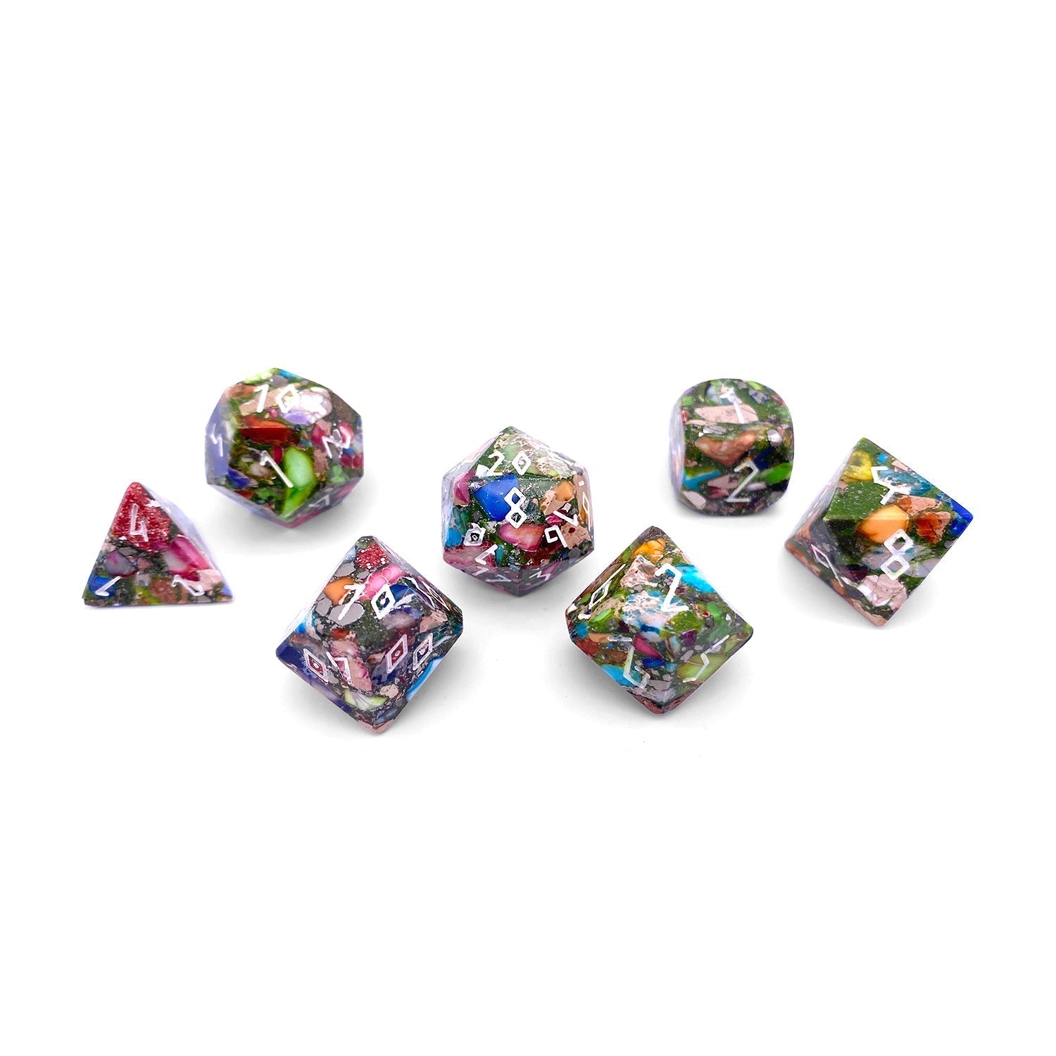 Mardi Gras Imperial Jasper - 7 Piece RPG Set TruStone Dice-TruStone Dice-Norse Foundry-Gemstone Dice-Dungeons and Dragons Dice-Gem Dice-DND Dice-Gaming Dice-Perfect for Tabletop RPGs-Dice Set
