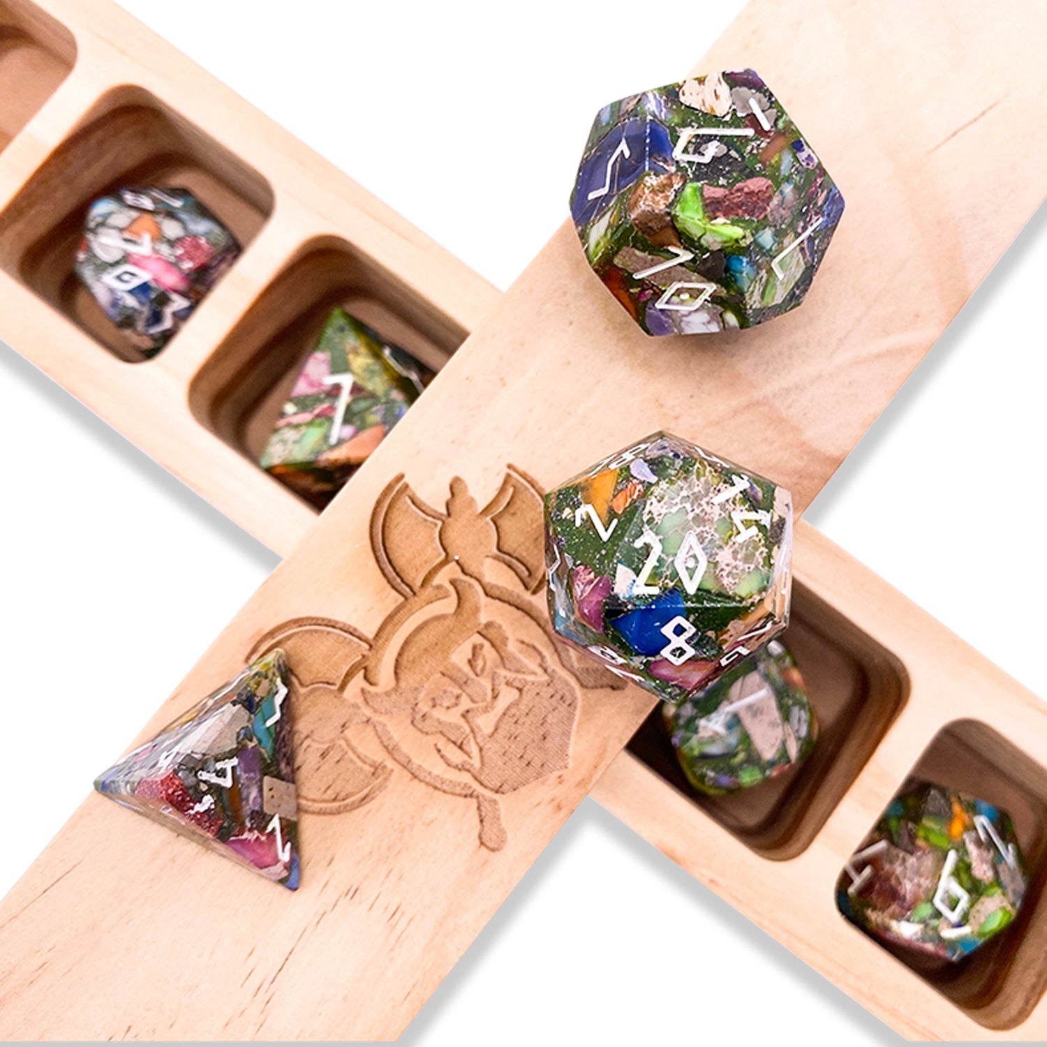 Mardi Gras Imperial Jasper - 7 Piece RPG Set TruStone Dice-TruStone Dice-Norse Foundry-Gemstone Dice-Dungeons and Dragons Dice-Gem Dice-DND Dice-Gaming Dice-Perfect for Tabletop RPGs-Dice Set