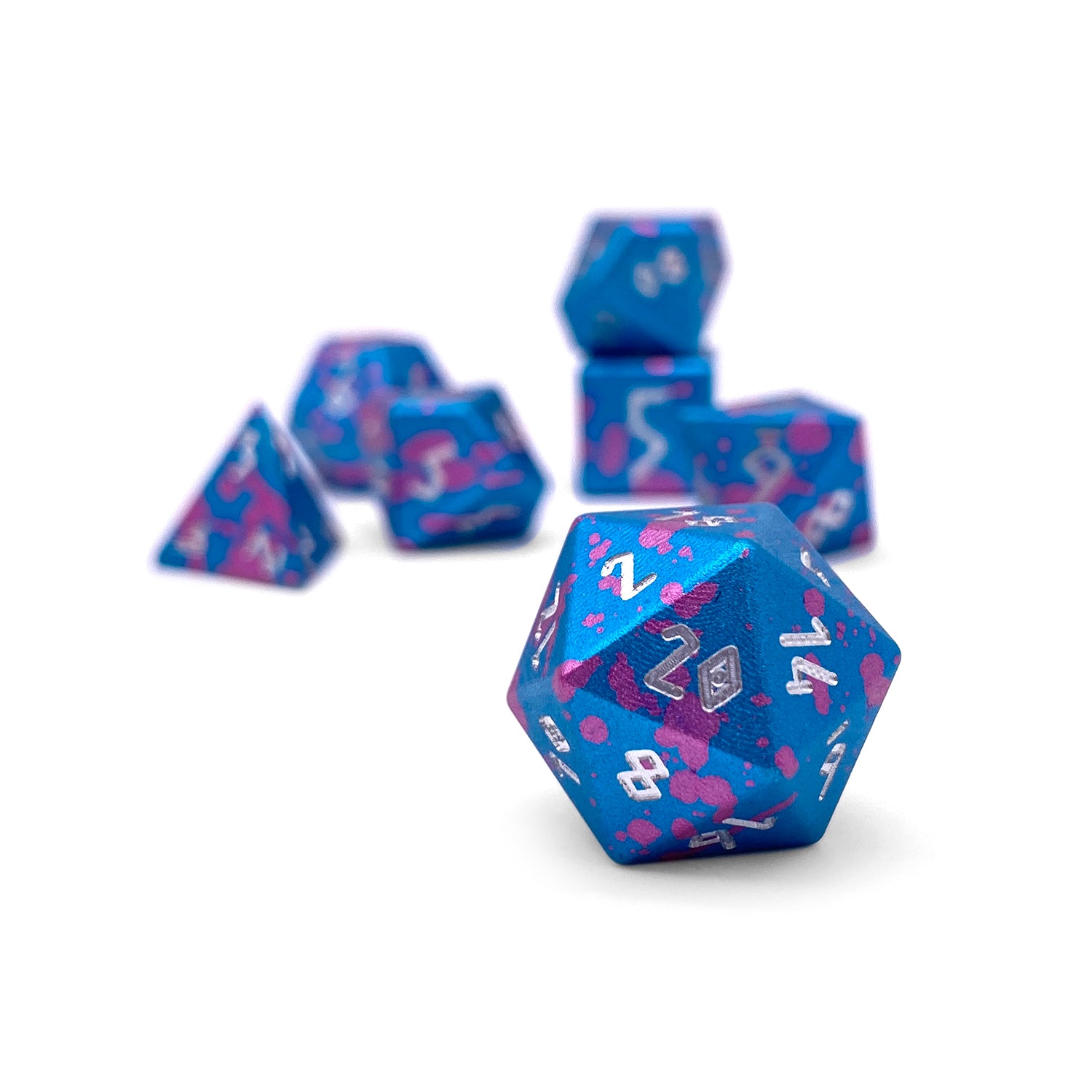 Miami Dice - 7 Piece RPG Set 6063 Aluminum Wondrous Dice-Wondrous Dice | Set of 7-Norse Foundry-Norse Foundry-aluminum dice-dungeons & dragons-d&d dice set-rpg dice set-aluminum d&d dice set-d&d-lightweight-perfect for tabletop rpgs