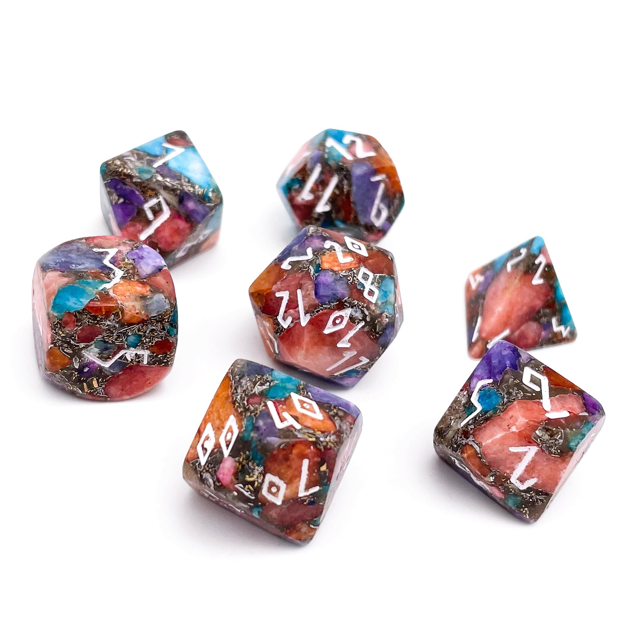 Multi Colored Calcite - 7 Piece RPG Set TruStone Dice-TruStone Dice-Norse Foundry-Gemstone Dice-Dungeons & Dragons Dice-Gem Dice-DnD Dice-Gaming Dice-Perfect for Tabletop RPGs-Dice Set
