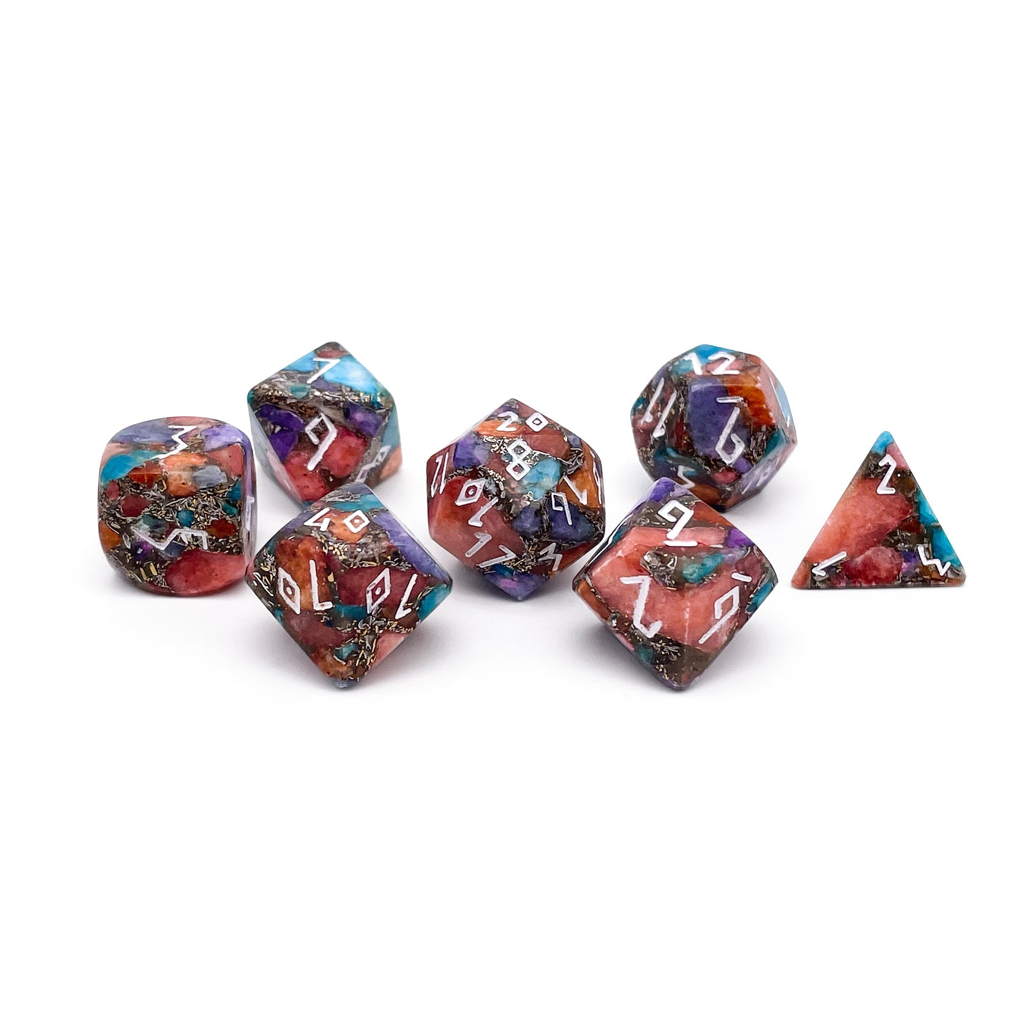 Multi Colored Calcite - 7 Piece RPG Set TruStone Dice-TruStone Dice-Norse Foundry-Gemstone Dice-Dungeons and Dragons Dice-Gem Dice-DND Dice-Gaming Dice-Perfect for Tabletop RPGs-Dice Set
