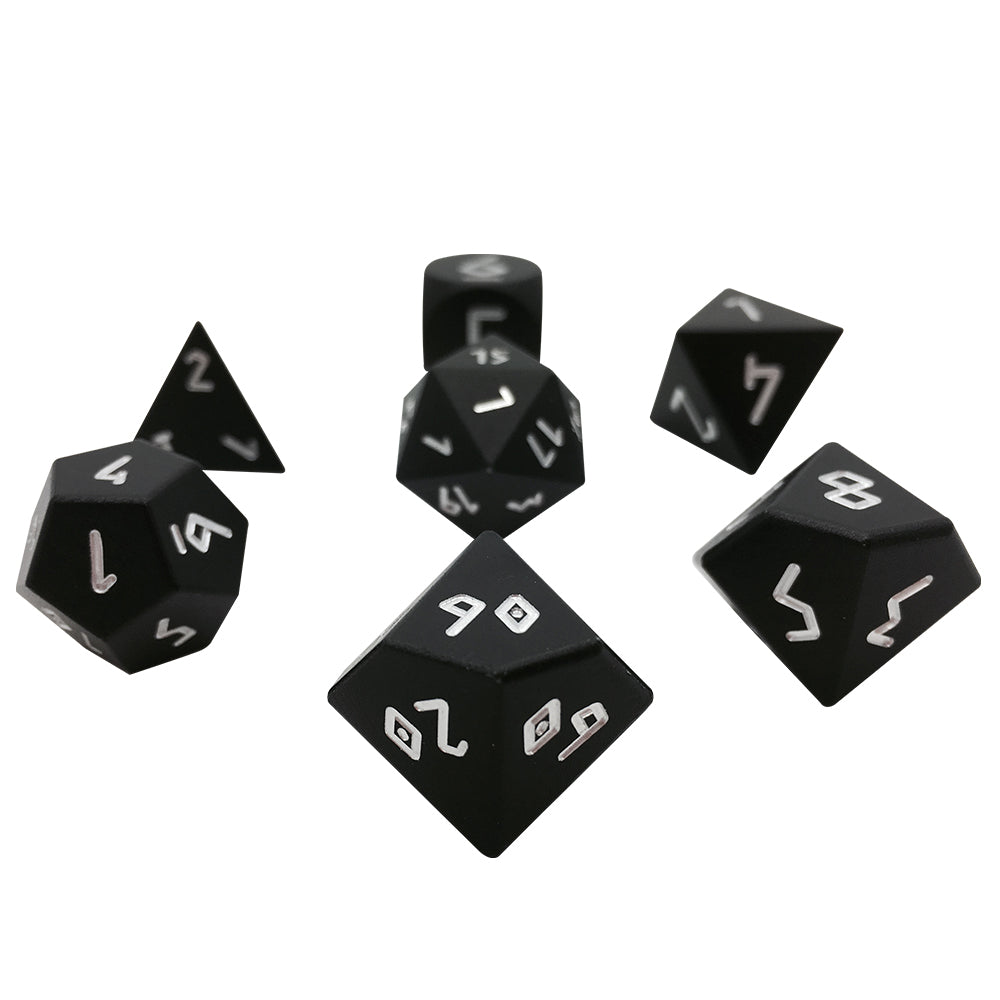 Night Black - 7 Piece RPG Set 6063 Aluminum Dice-Aluminum Dice-Norse Foundry-Norse Foundry-aluminum dice-dungeons & dragons-d&d dice set-rpg dice set-aluminum d&d dice set-d&d-lightweight-perfect for tabletop rpgs
