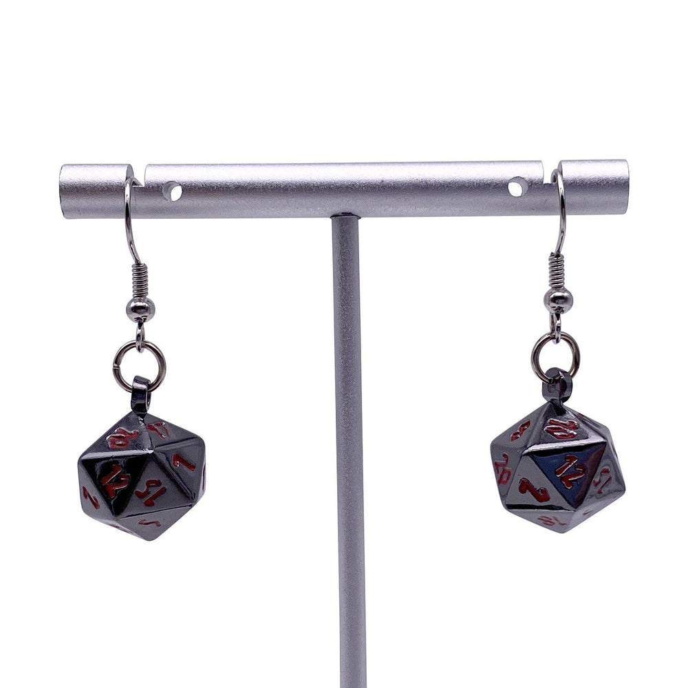 Nightmare Black - Ioun Stone D20 Dice Earrings by Norse Foundry