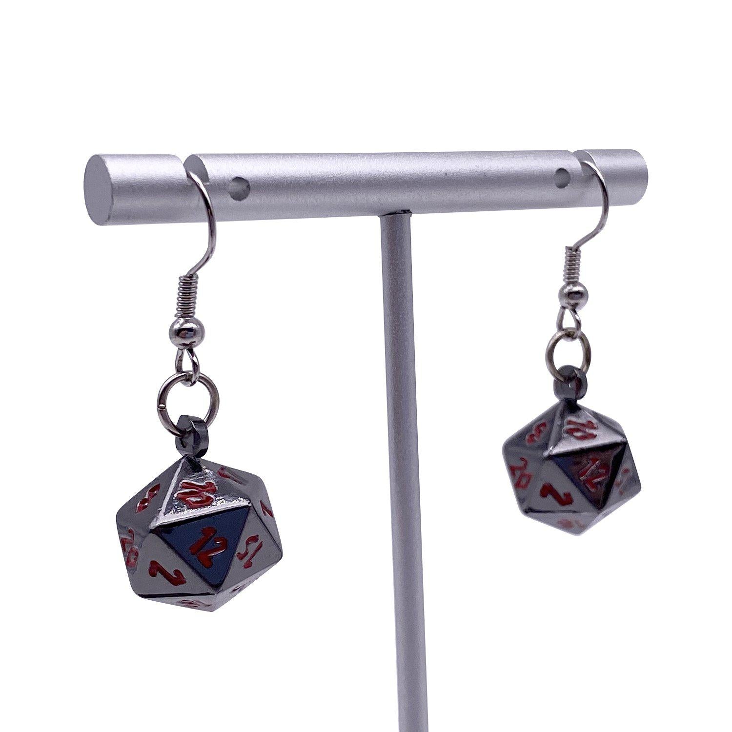 Nightmare Black - Ioun Stone D20 Dice Earrings by Norse Foundry-Norse Foundry-Norse Foundry-dungeons and dragons-dnd-dungeons & dragons-earrings-dnd accessories-dice earrings- d20 earrings