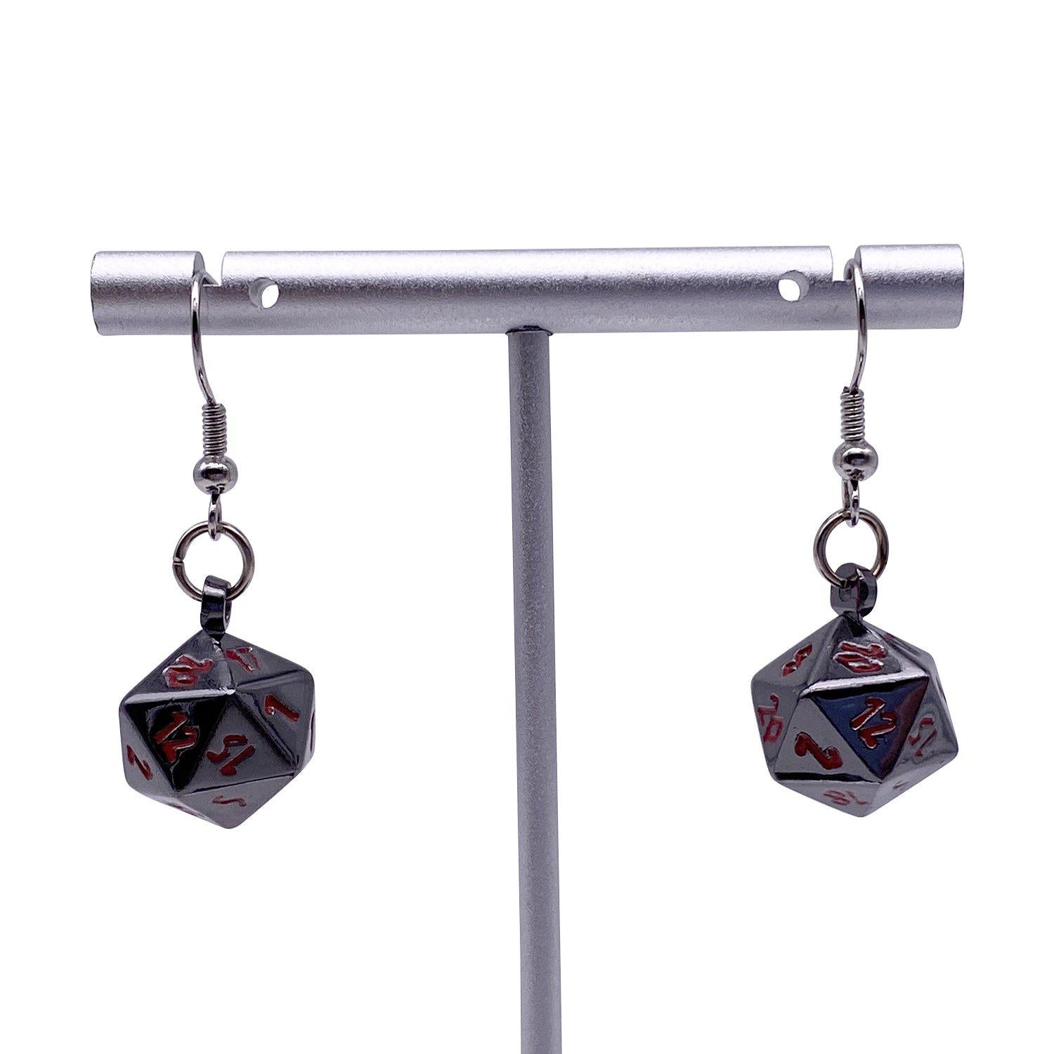 Nightmare Black - Ioun Stone D20 Dice Earrings by Norse Foundry-Norse Foundry-Norse Foundry-dungeons and dragons-dnd-dungeons & dragons-earrings-dnd accessories-dice earrings- d20 earrings