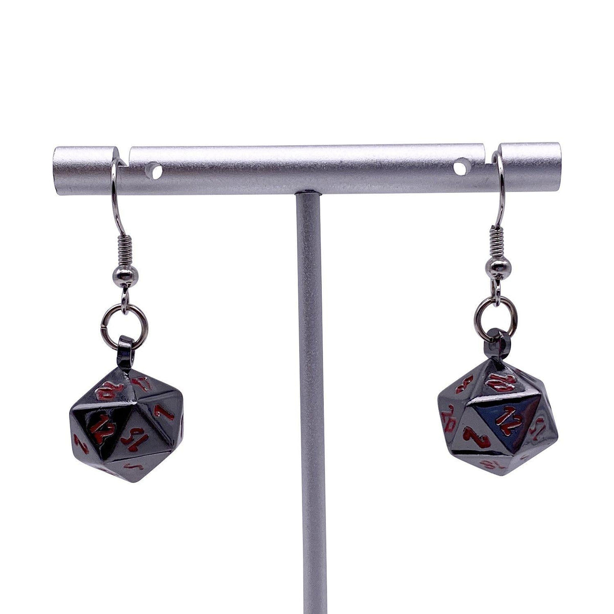 Nightmare Black - Ioun Stone D20 Dice Earrings by Norse Foundry - NOR 03468