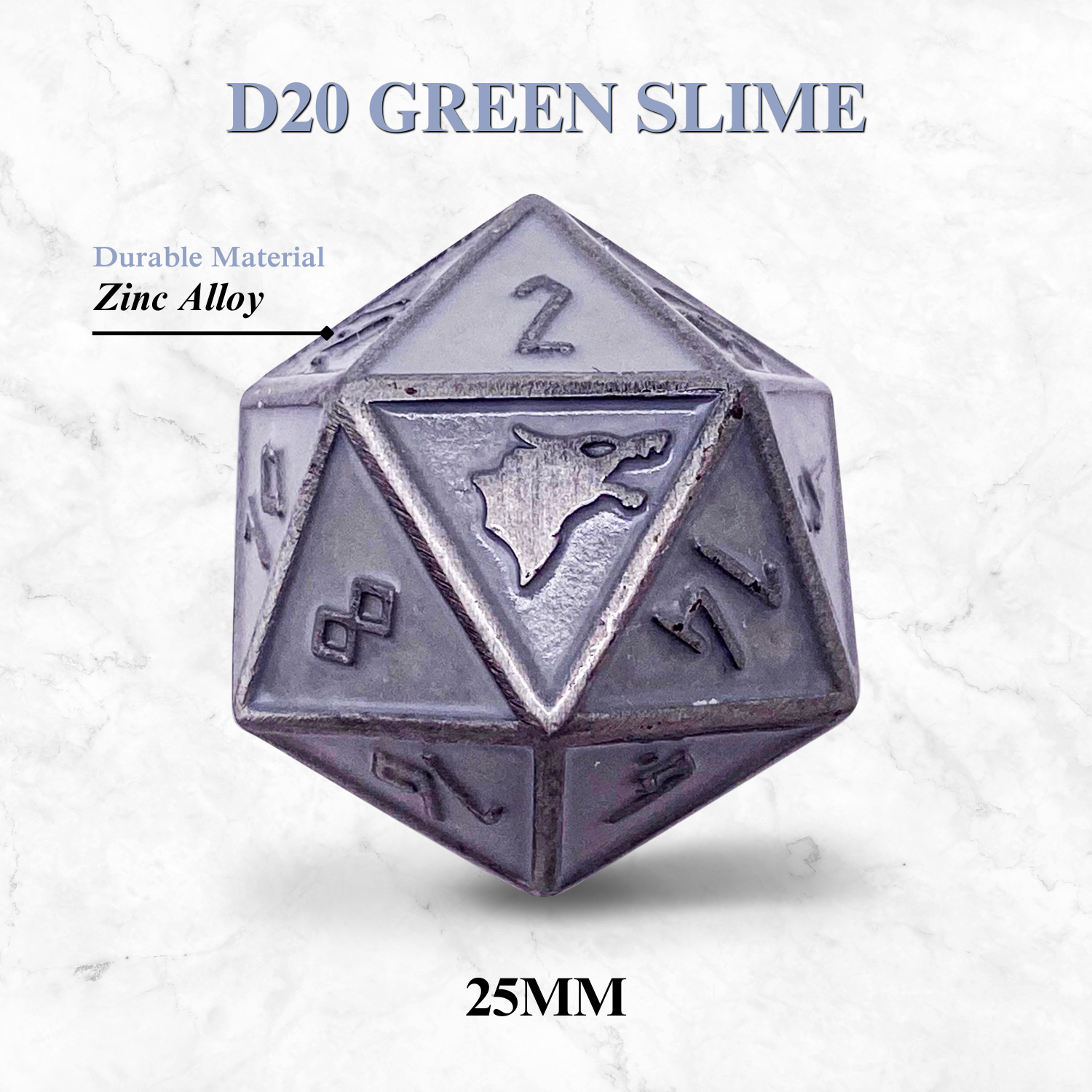 Norse Foundry Runestones™ - 25mm D20 - Green Slime-Dice-Norse Foundry-Norse Foundry-dungeons & dragons-d&d dice-rpg dice-d20-metal dice-d&d-25mm-perfect for tabletop rpgs