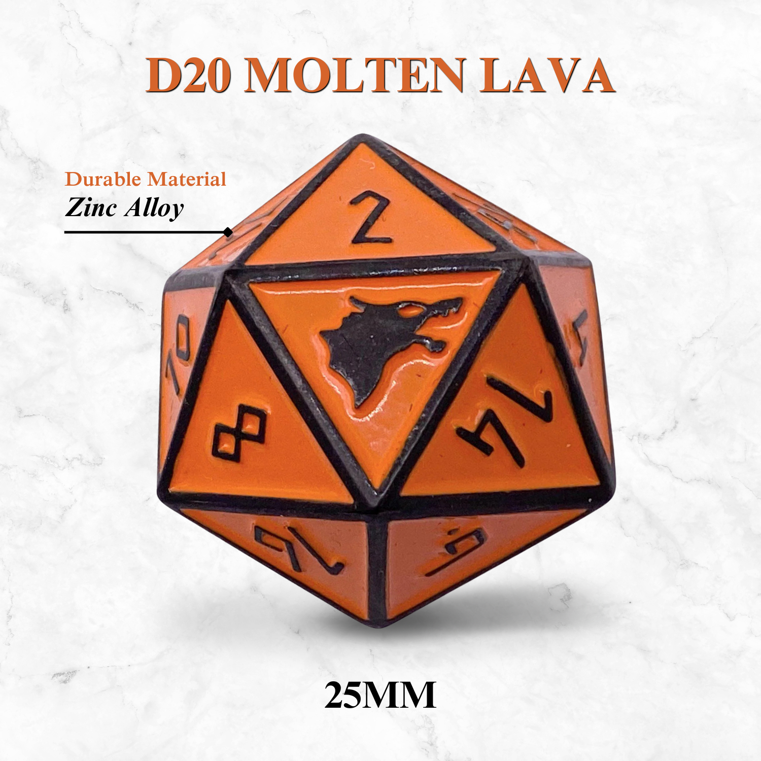 Norse Foundry Runestones™ - 25mm D20 - Molten Lava-Dice-Norse Foundry-Norse Foundry-dungeons & dragons-d&d dice-rpg dice-d20-metal dice-d&d-25mm-perfect for tabletop rpgs