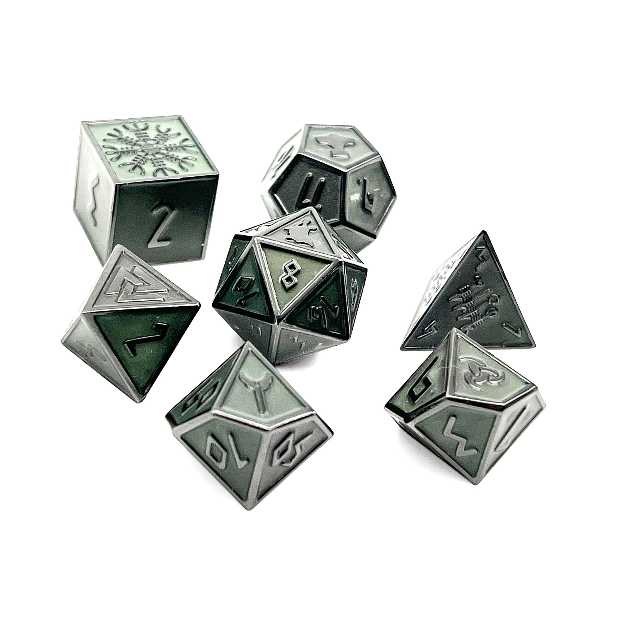 Green Slime Norse Themed Metal Dice Set
