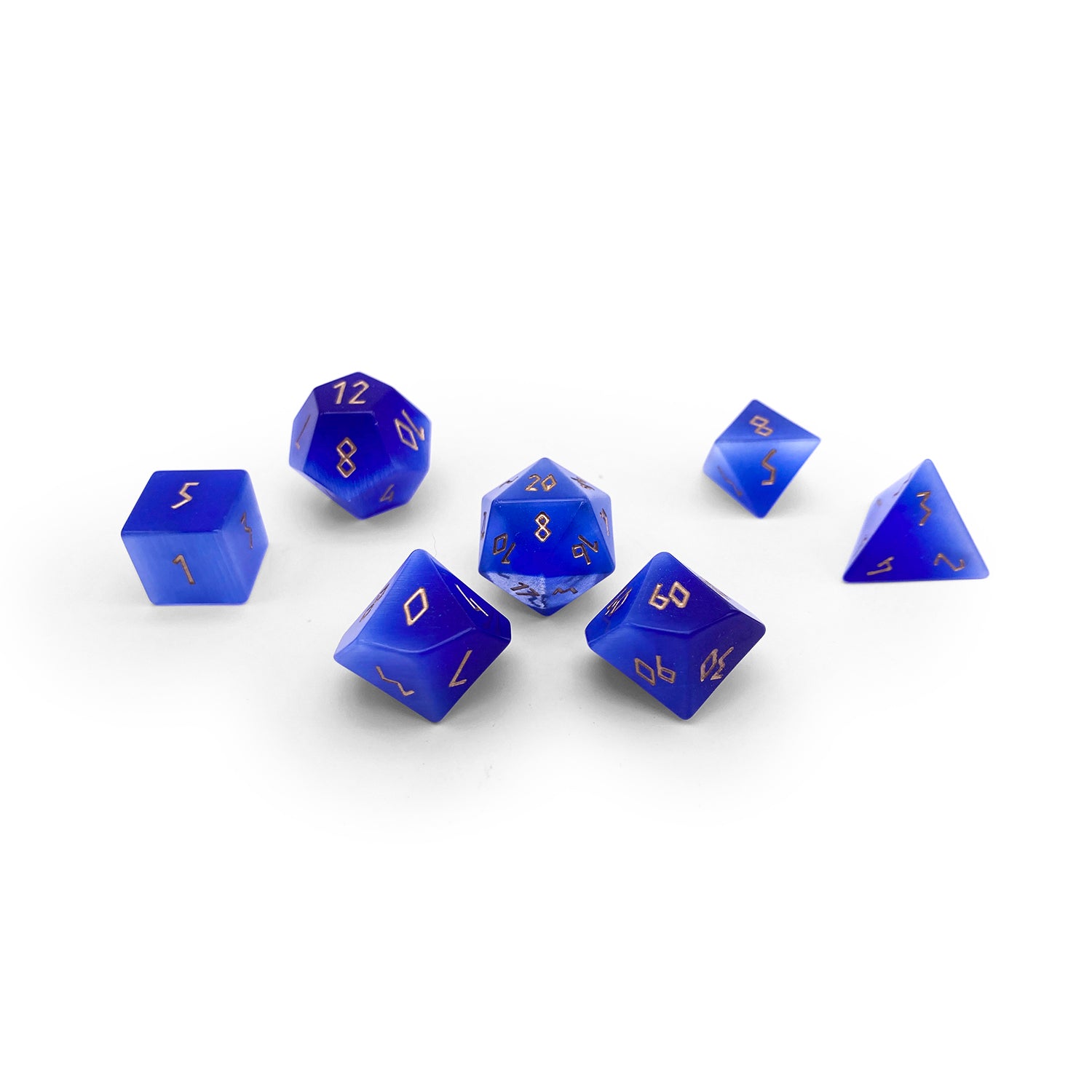 Ocean Blue Cats Eye - 7 Piece RPG Set Glass Dice