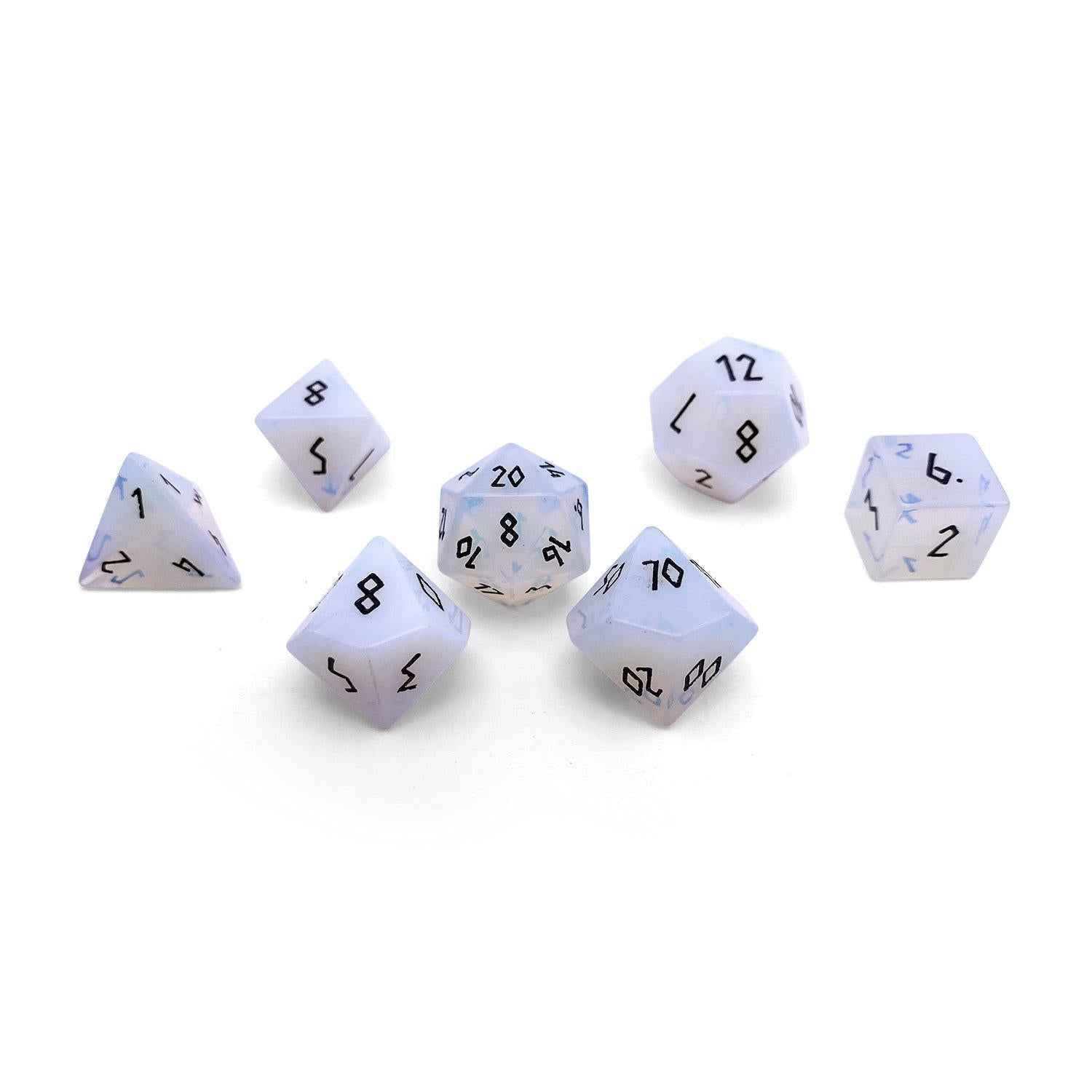 Opalite - Black Font 7 Piece RPG Set Gemstone Dice-Gemstone Dice-Norse Foundry-Gemstone Dice-Dungeons & Dragons Dice-Gem Dice-D&D Dice-Gaming Dice-Perfect for Tabletop RPGs-Dice Set