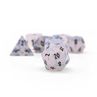Opalite - Black Font Pebble RPG Set Gemstone Dice-Pebbles-Norse Foundry-Norse Foundry-dungeons & dragons-d&d dice set-rpg dice set-gemstone dice set-d&d-mini dice set-10mm to 12mm-perfect for tabletop rpgs
