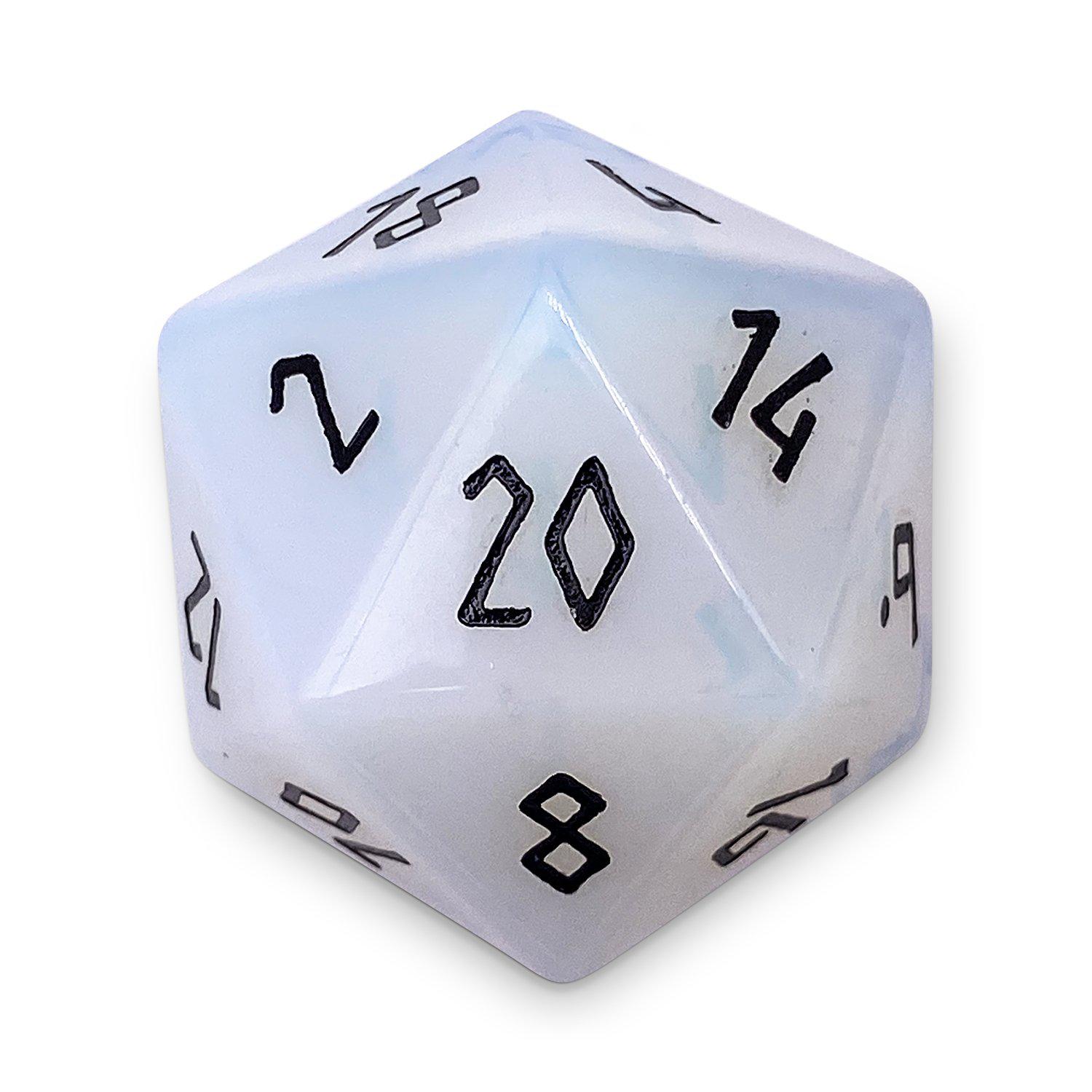 Opalite - Boulder 30mm® Gemstone Dice-Boulder-Norse Foundry-Dungeons and Dragons Dice-Gem Dice-D20-Gemstone D20-Collectible D20 Dice-Giant D20 for DnD