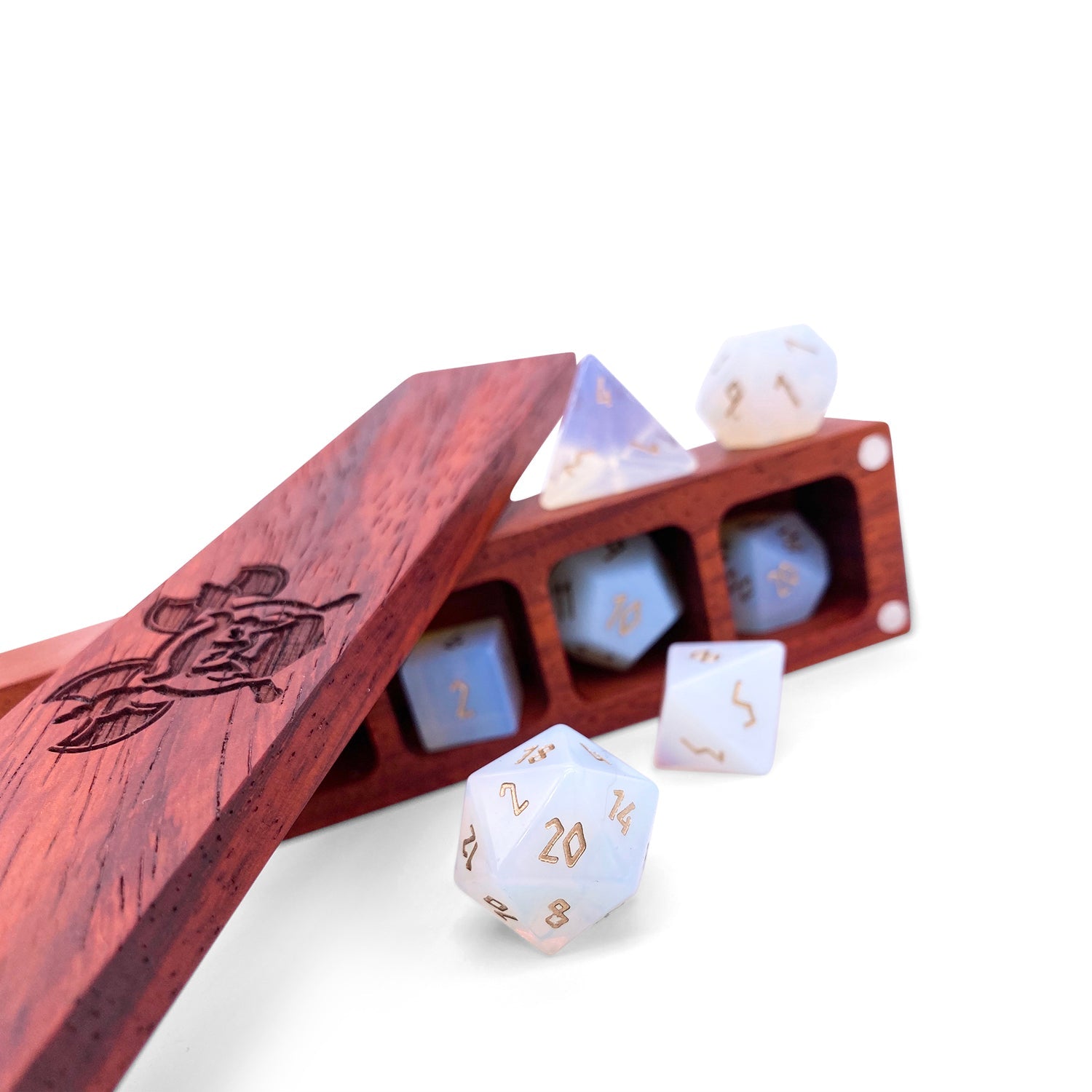 Opalite - Gold Font 7 Piece RPG Set Gemstone Dice-Gemstone Dice-Norse Foundry-Gemstone Dice-Dungeons & Dragons Dice-Gem Dice-D&D Dice-Gaming Dice-Perfect for Tabletop RPGs-Dice Set