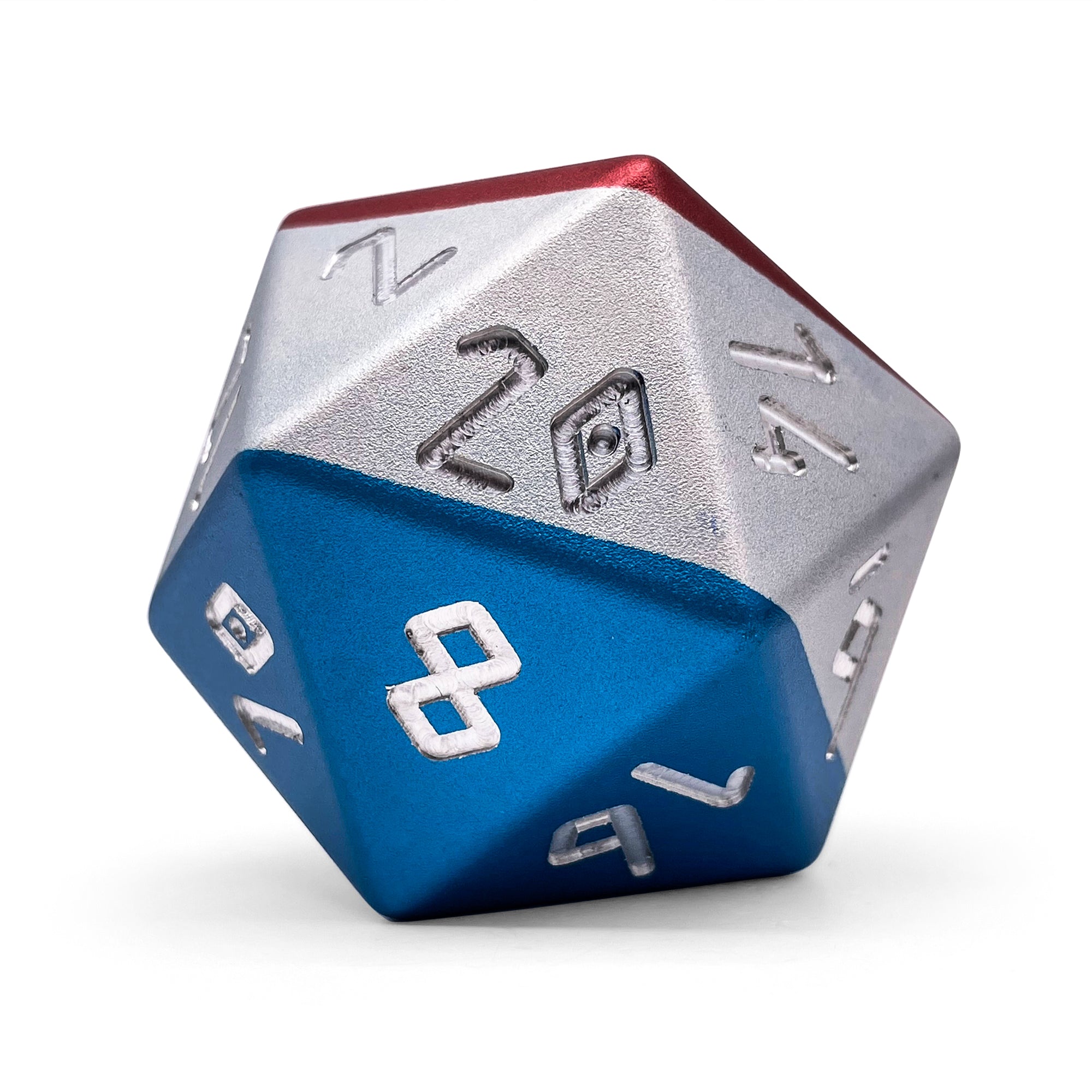 Patriot - Boulder® 55mm 6063 Aluminum Hybrid Dice-Aluminum Dice-Norse Foundry-Norse Foundry-aluminum dice-dungeons & dragons-d&d dice-rpg dice-d20-d&d-55mm-oversize-boulder-perfect for tabletop rpgs