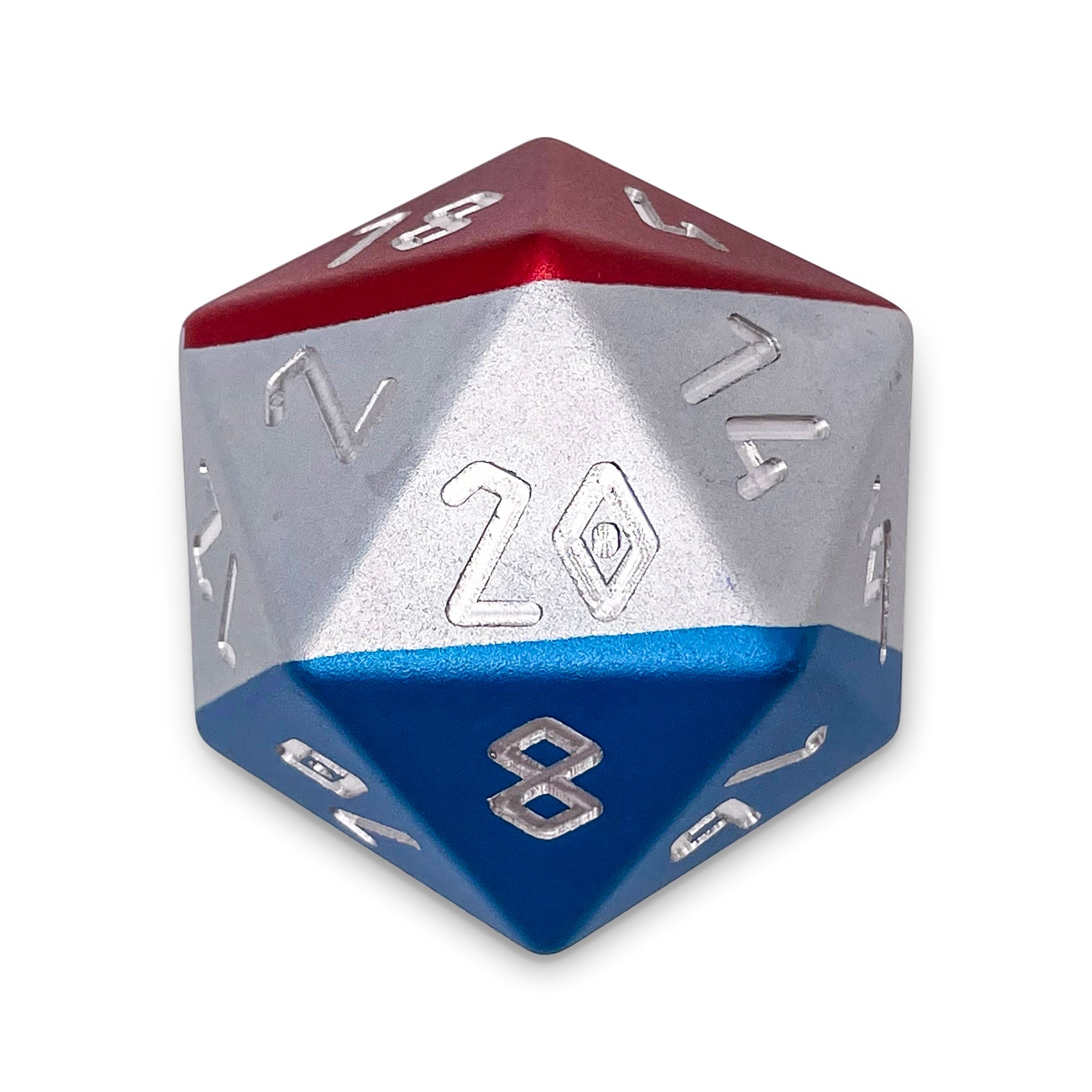 Patriot - Boulder® 55mm 6063 Aluminum Hybrid Dice-Aluminum Dice-Norse Foundry-Norse Foundry-aluminum dice-dungeons & dragons-d&d dice-rpg dice-d20-d&d-55mm-oversize-boulder-perfect for tabletop rpgs