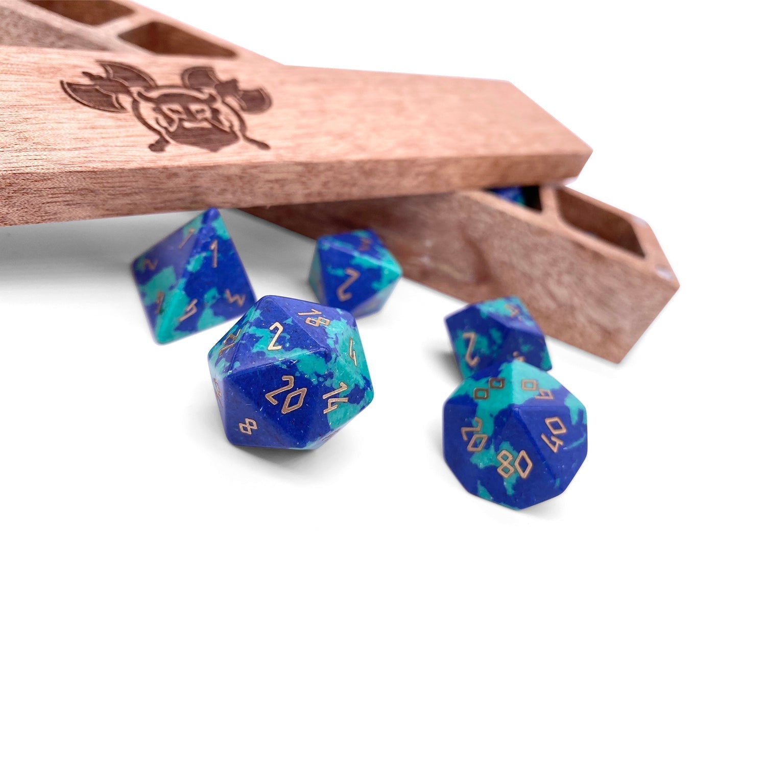 Phoenix Lapis - 7 Piece RPG Set Gemstone Dice-Gemstone Dice-Norse Foundry-Gemstone Dice-Dungeons & Dragons Dice-Gem Dice-D&D Dice-Gaming Dice-Perfect for Tabletop RPGs-Dice Set